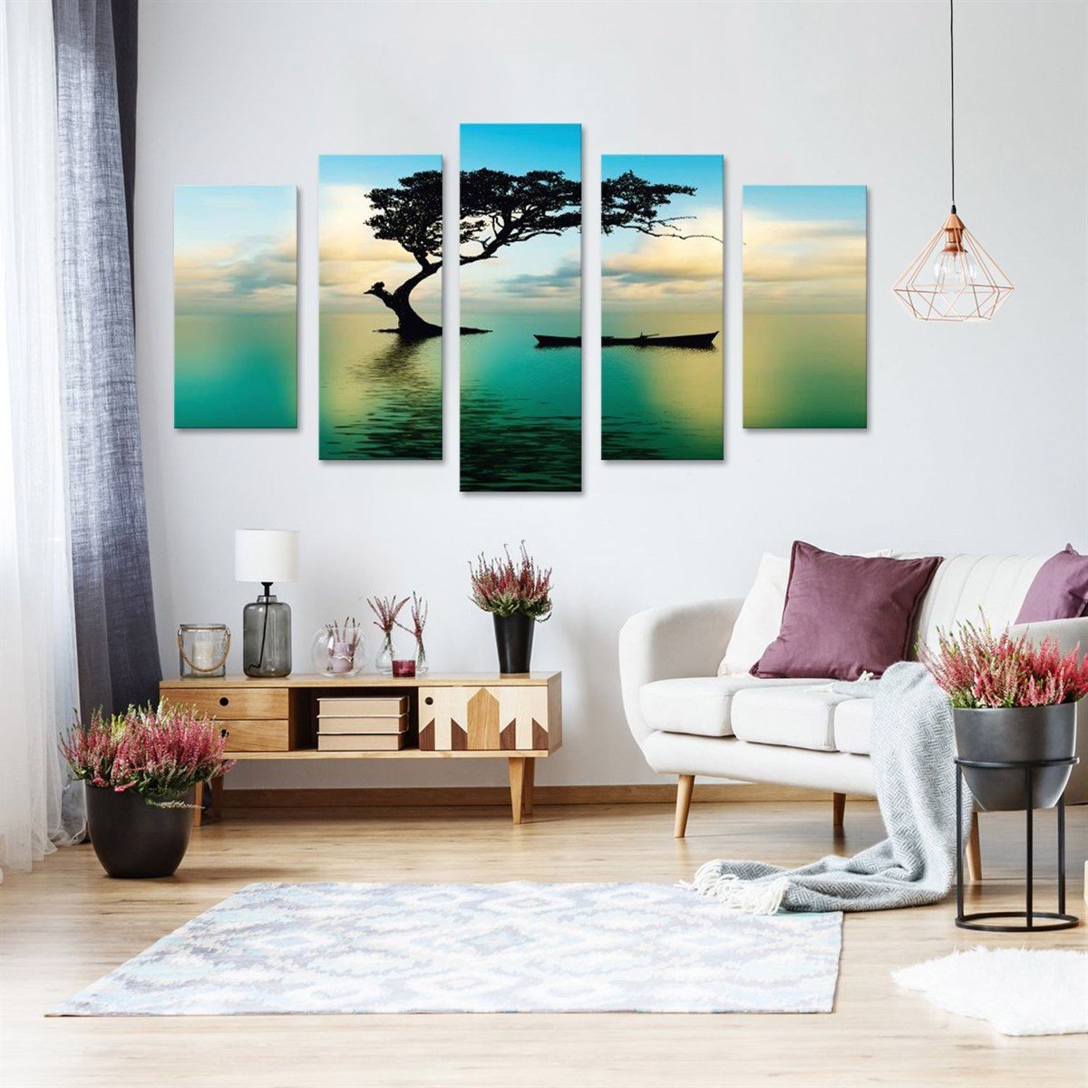 Sudaki Ağaç - 5 Parçalı Kanvas Tablo