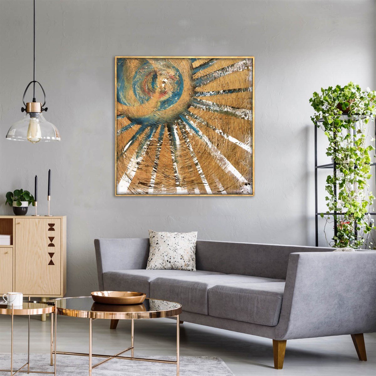 Sun & Blue - Yağlı Boya Dokulu TabloYağlı Boya Dokulu Soyut TablolarTablolife.com