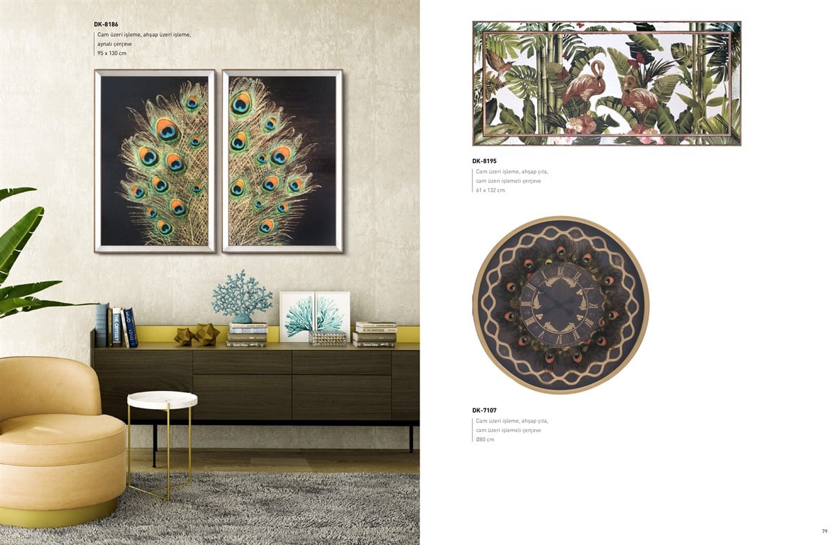 Tavus Kuşu - Cam Üzeri İşleme 2'li Set Tablo