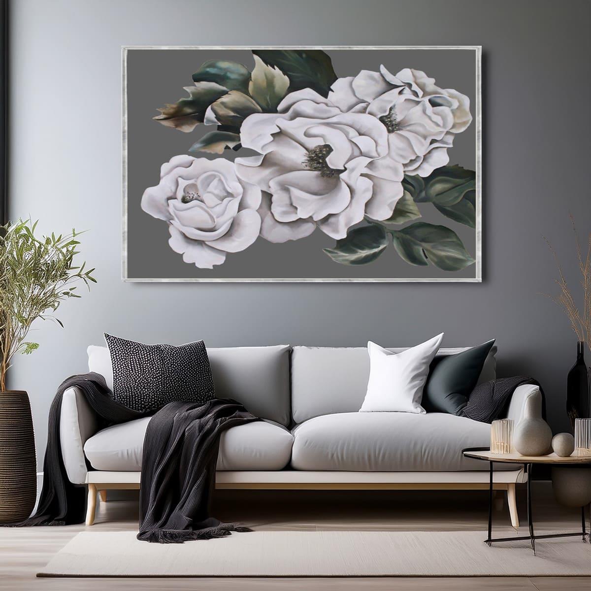 Three White Roses Yağlı Boya Dokulu TabloYağlı Boya Dokulu Çiçek TablolarıTablolife