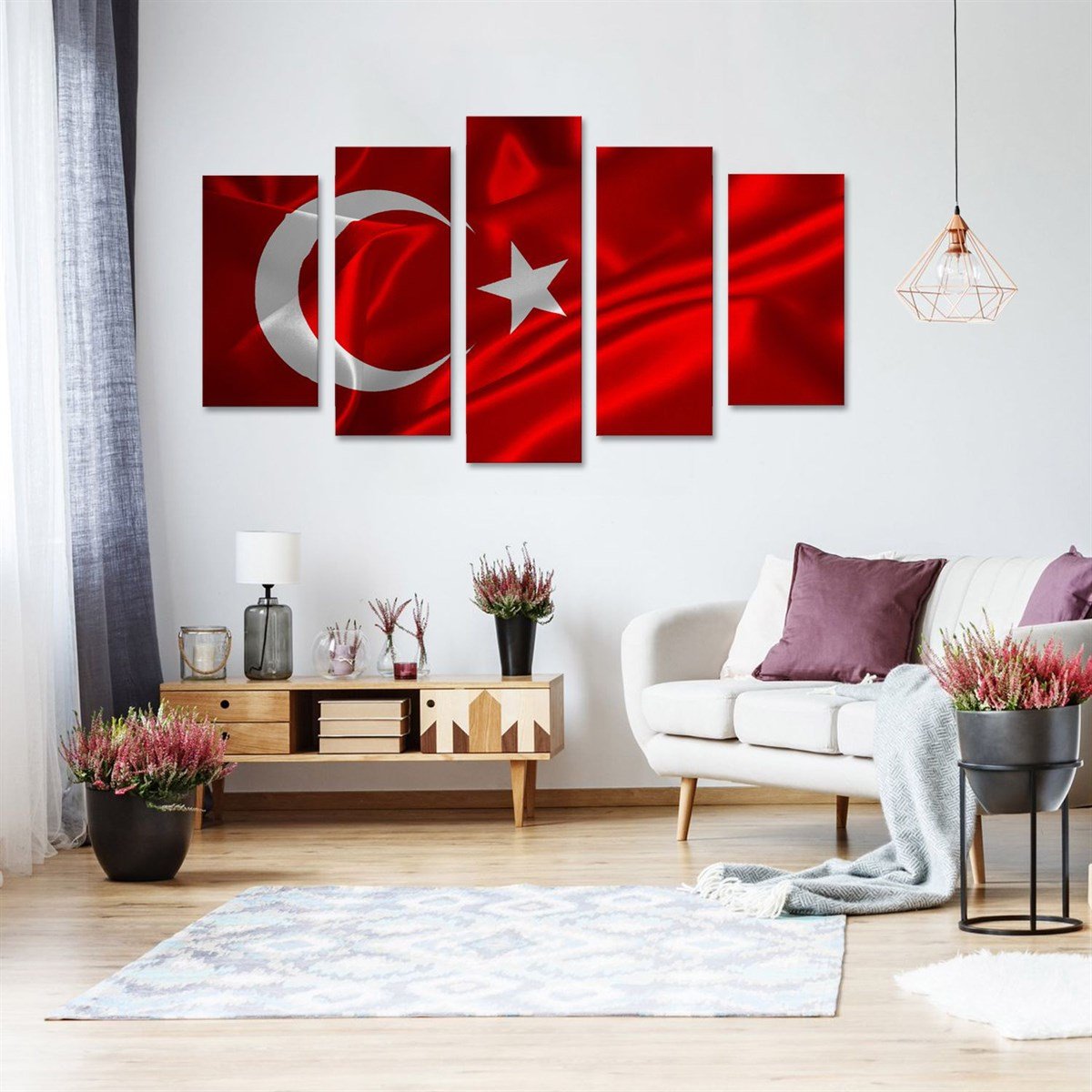 Türk Bayrağı - 5 Parçalı Kanvas Tablo