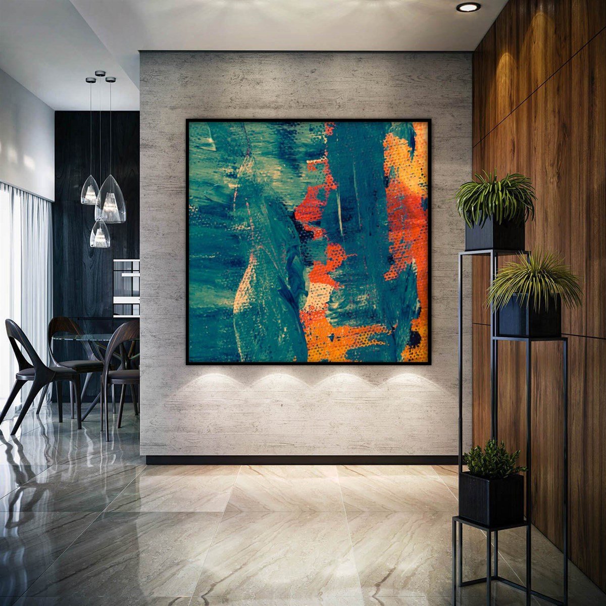 Turkuaz Gölge - Yağlı Boya Dokulu TabloYağlı Boya Dokulu Soyut TablolarTablolife.com