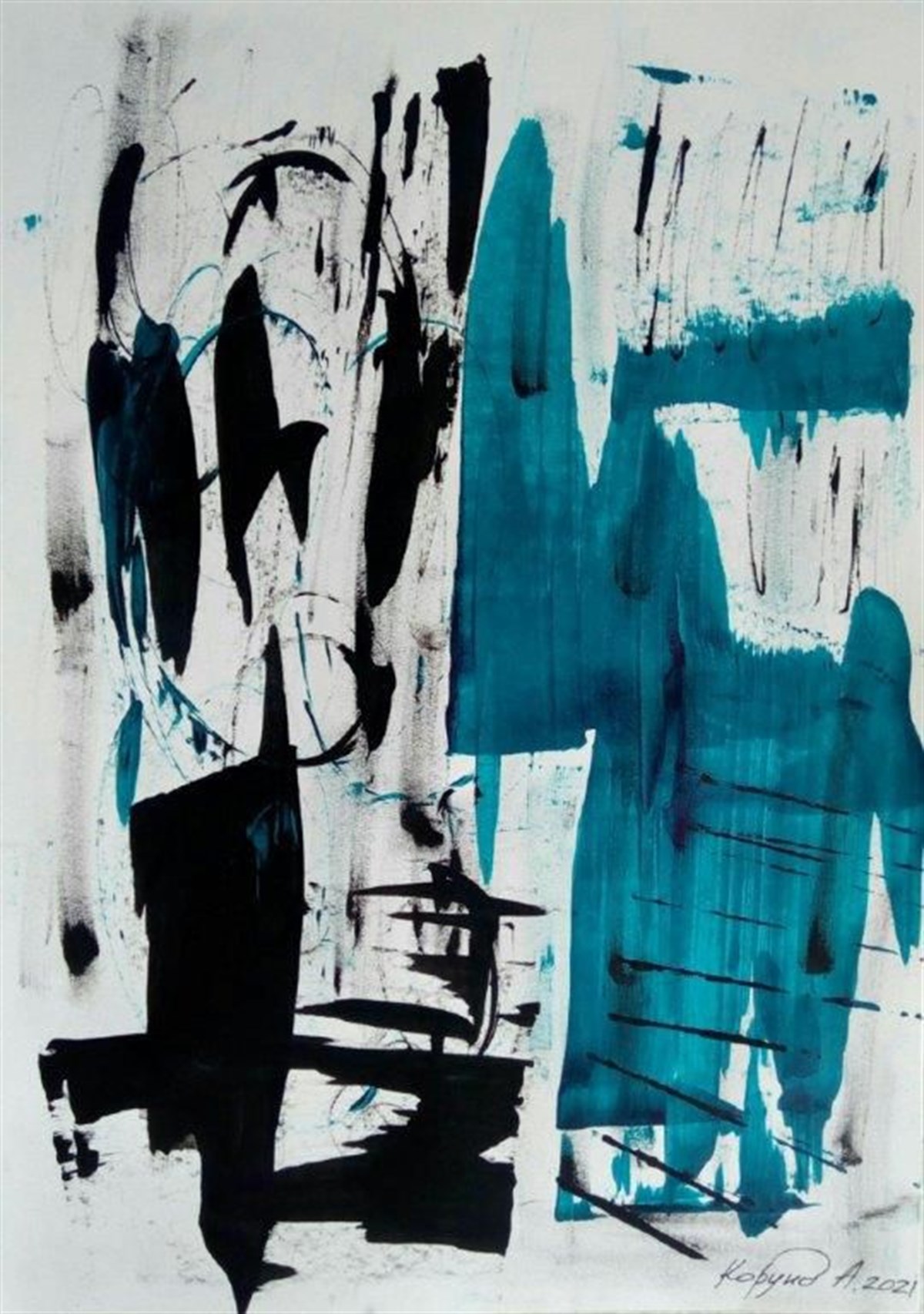 Turquoise Blue Yağlı Boya Dokulu TabloYağlı Boya Dokulu Soyut TablolarTablolife.com