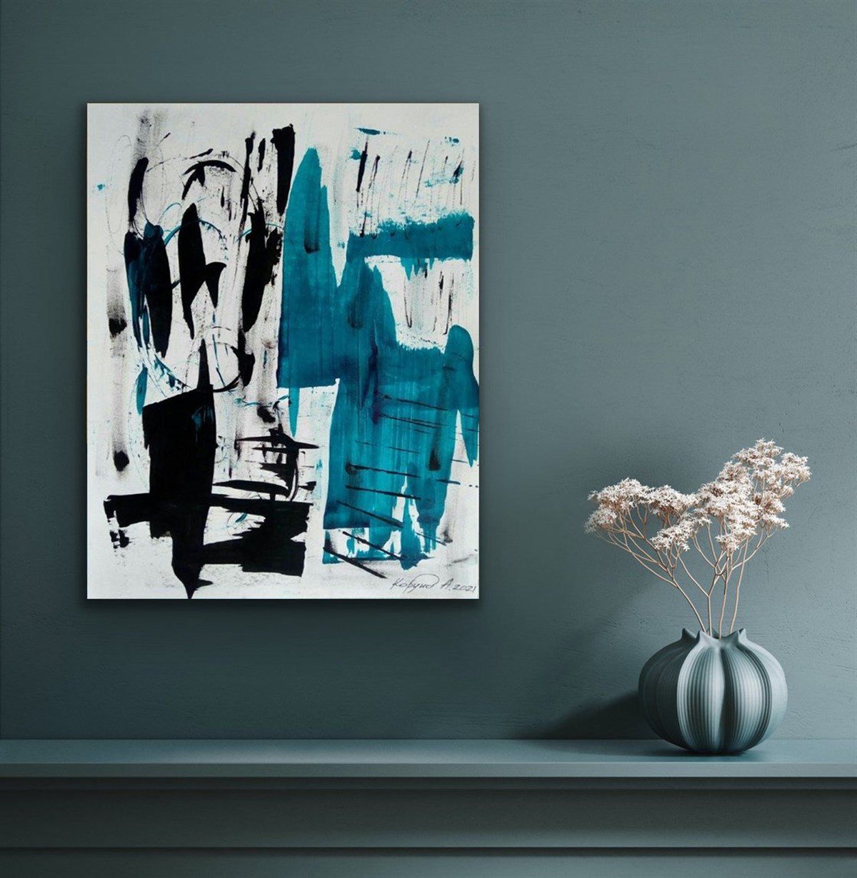 Turquoise Blue Yağlı Boya Dokulu TabloYağlı Boya Dokulu Soyut TablolarTablolife.com