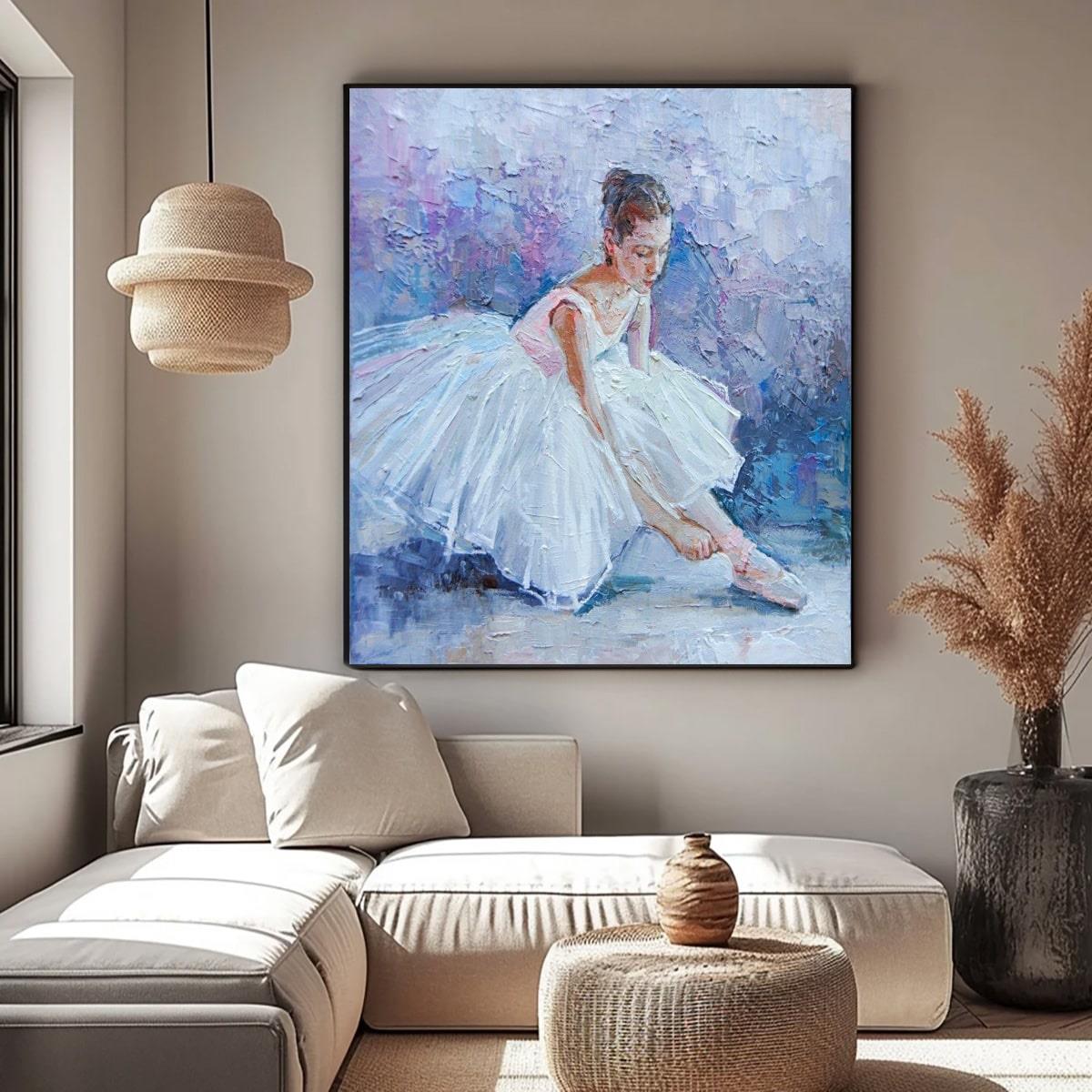 White Ballerina Yağlı Boya Dokulu TabloYağlı Boya Dokulu Kadın Temalı TablolarTablolife