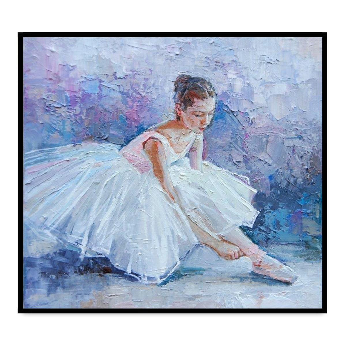 White Ballerina Yağlı Boya Dokulu TabloYağlı Boya Dokulu Kadın Temalı TablolarTablolife