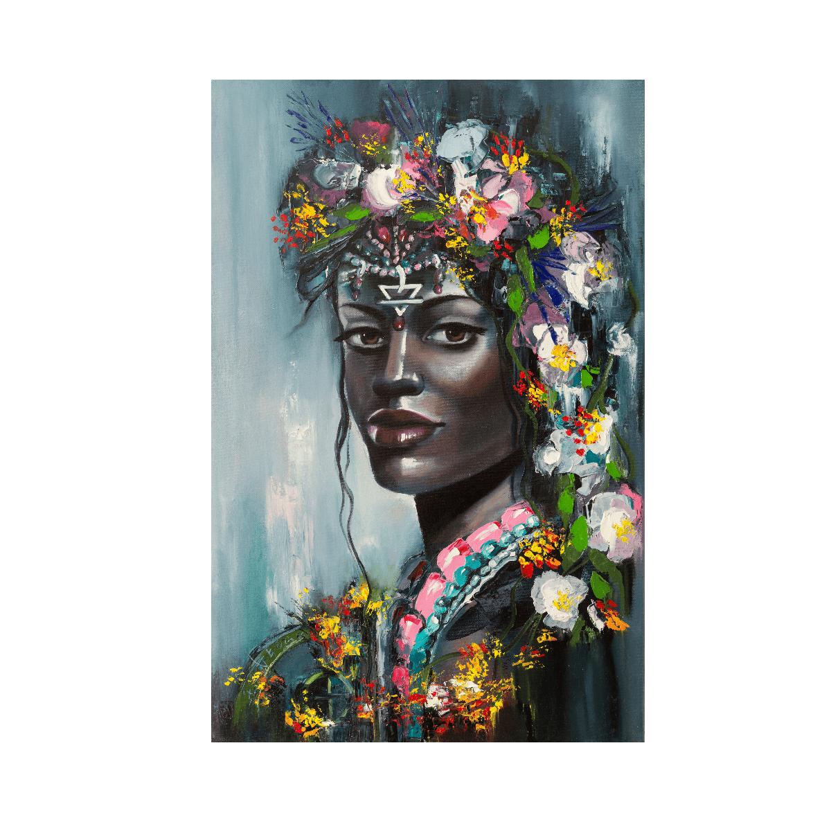 Woman And Flower Yağlı Boya Dokulu TabloYağlı Boya Dokulu Kadın Temalı TablolarTablolife