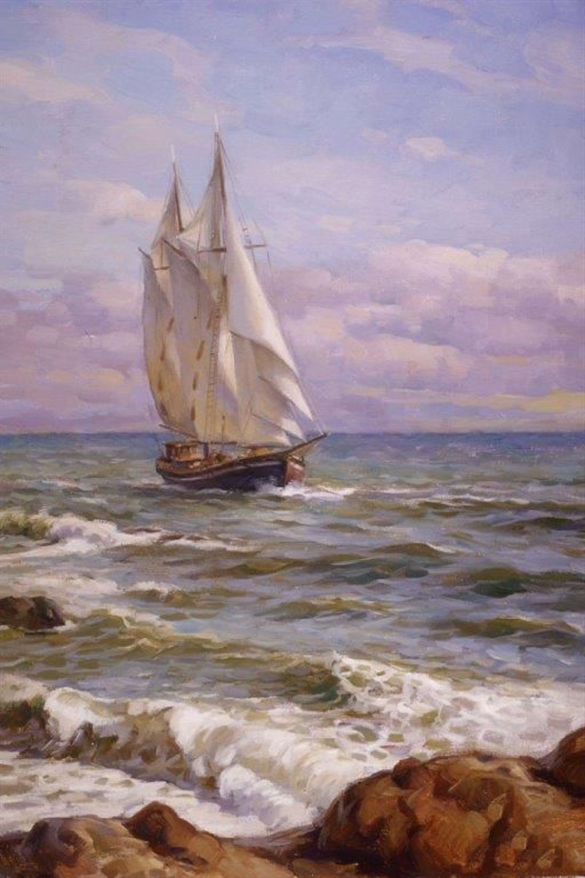 Yelkenli Gemi Yağlı Boya Dokulu TabloYağlı Boya Dokulu Manzara TablolarıTablolife.com