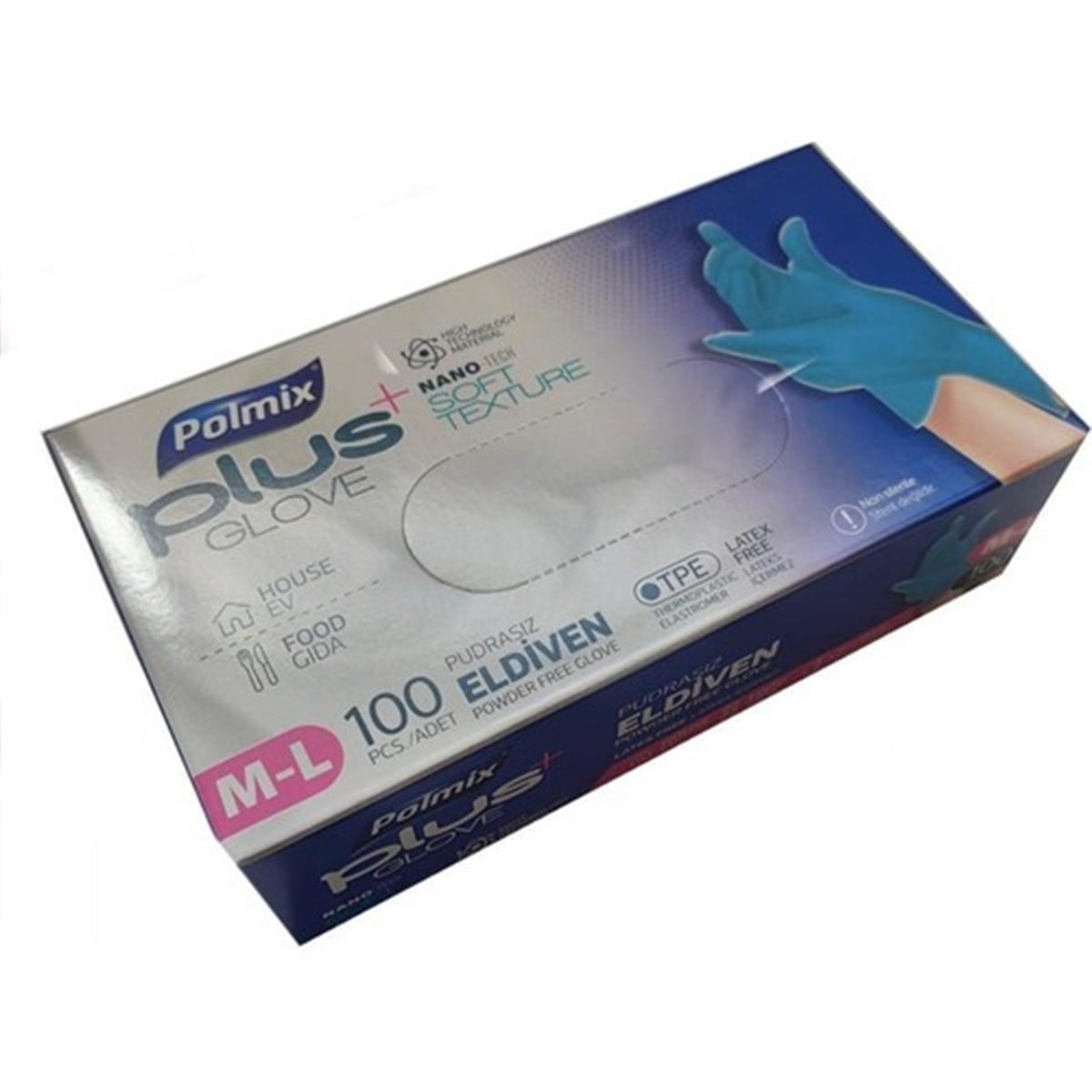 POLMİX PLUS ŞEFFAF ELDİVEN MAVİ M
