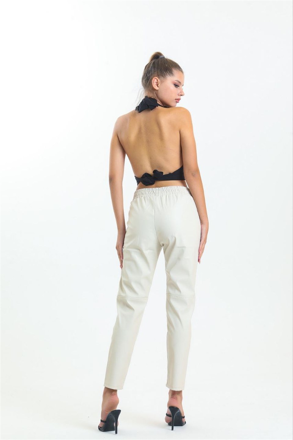 QASHMİR KADIN DÜZ PAÇA DERİ PANTOLON - BEJ