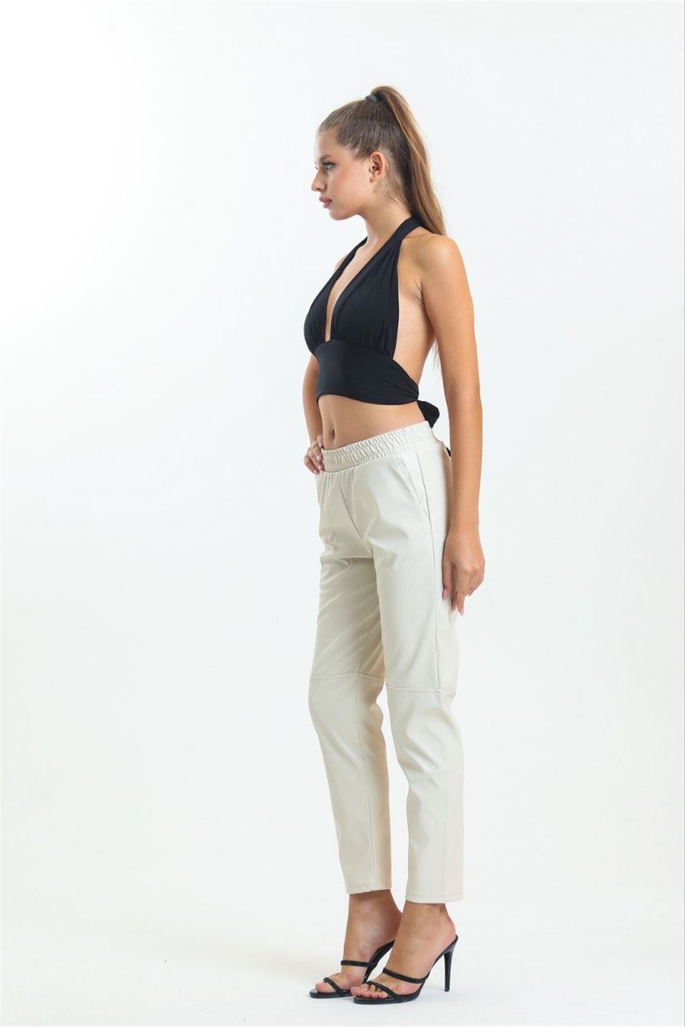 QASHMİR KADIN DÜZ PAÇA DERİ PANTOLON - BEJ