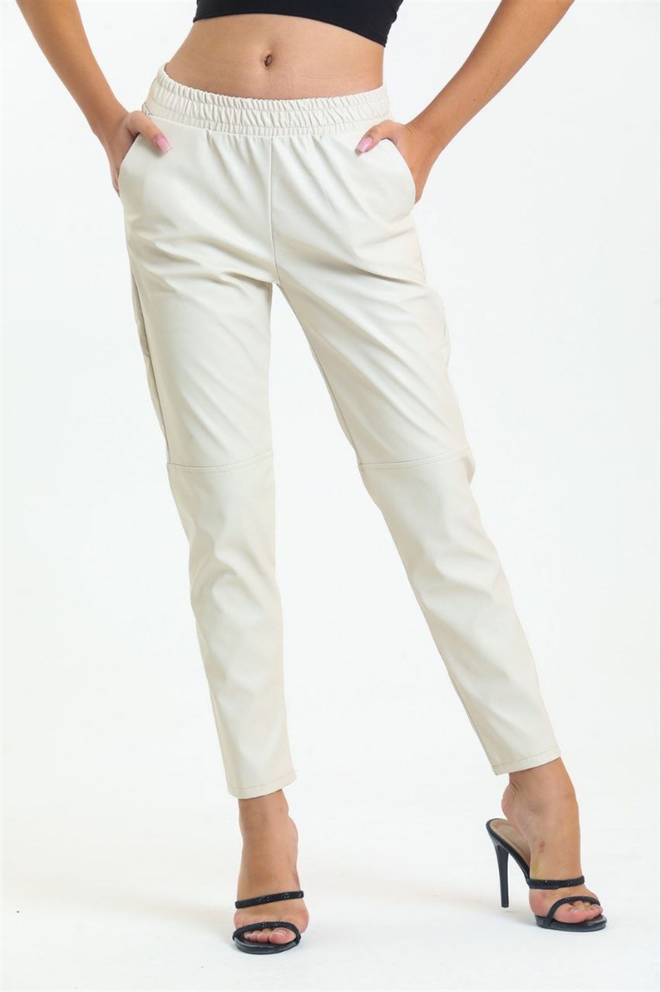 QASHMİR KADIN DÜZ PAÇA DERİ PANTOLON - BEJ