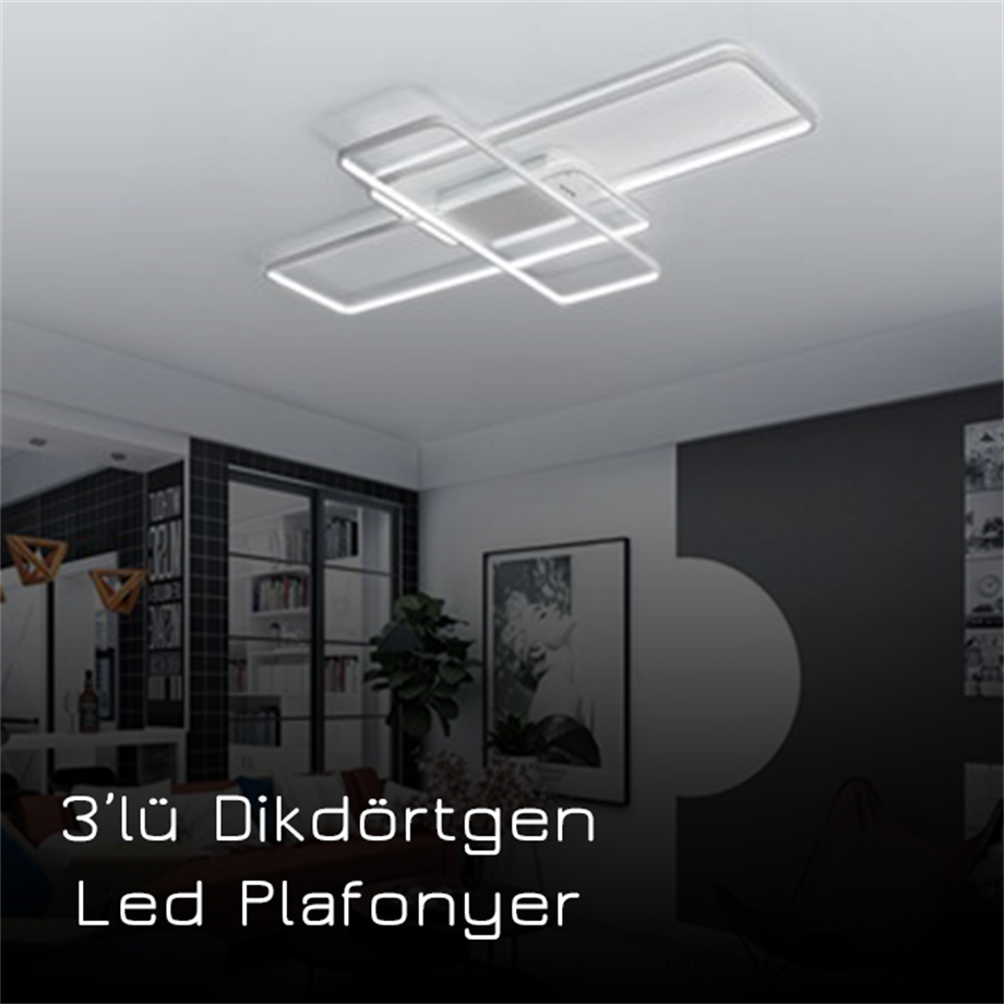 Led Plafonyer 3'lü Dikdörtgen Modern Tasarım Monolux ML 30039