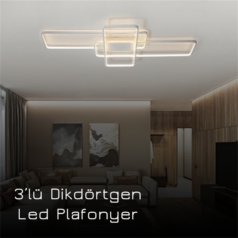 Led Plafonyer 3'lü Dikdörtgen Modern Tasarım Monolux ML 30039