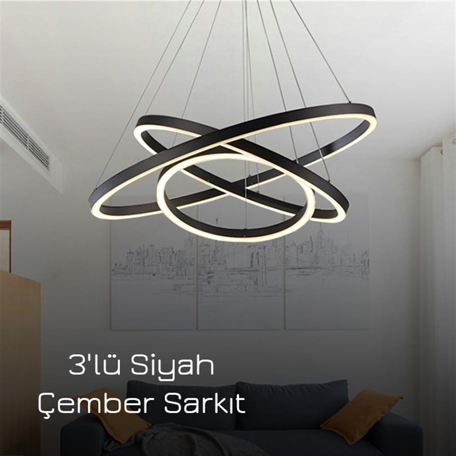 Led Sarkıt Avize 3'lü Siyah Çember Monolux ML 30043