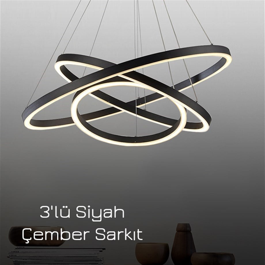 Led Sarkıt Avize 3'lü Siyah Çember Monolux ML 30043