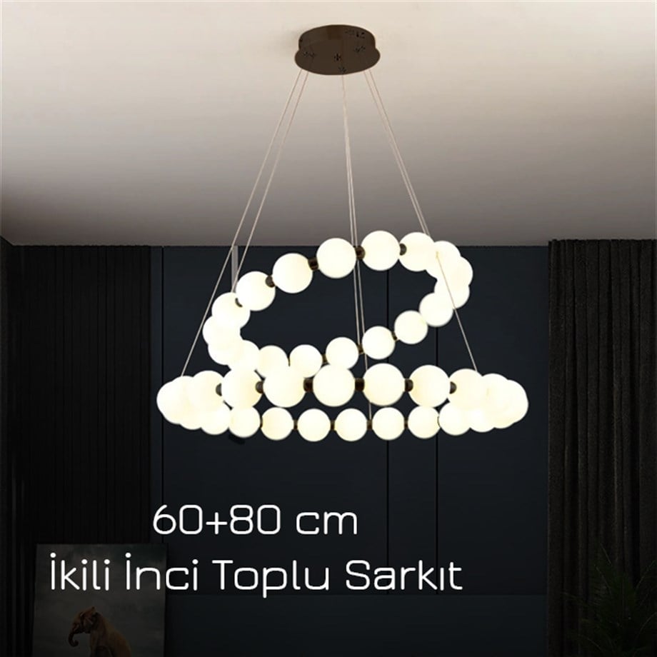 Monolux 2'li (60-80) İnci Top Sarkıt Avize ML 83511