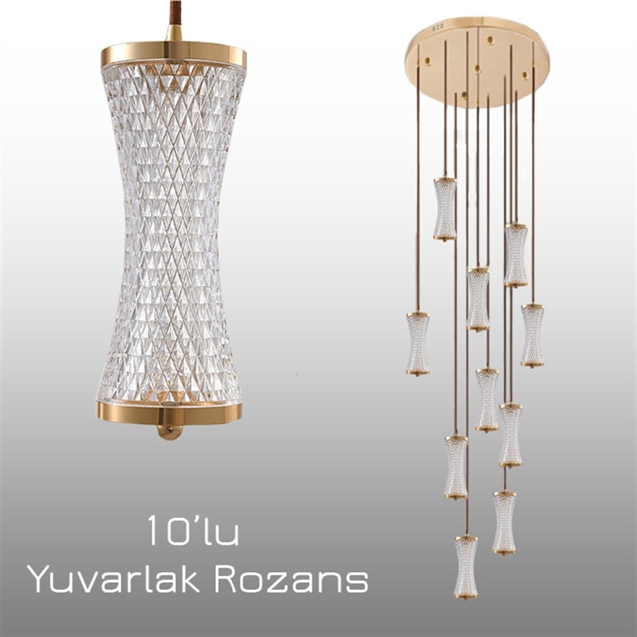 Monolux Crystalight 10'lu Yuvarlak Rozans Kristal Sarkıt Avize ML 83200-Y10