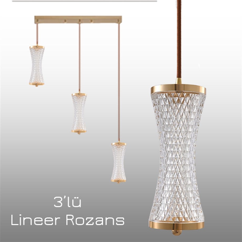 Monolux Crystalight 3'lü Lineer Rozans Kristal Sarkıt Avize ML 83200-L3
