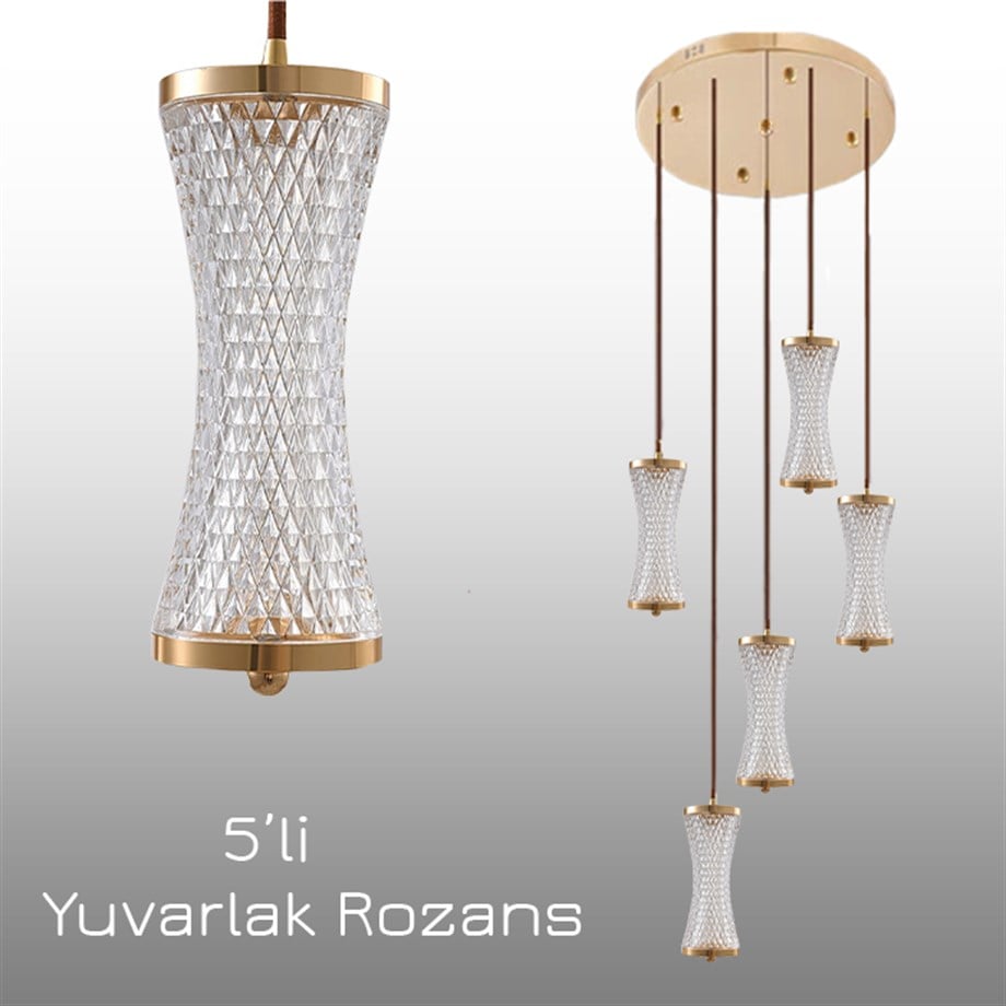 Monolux Crystalight 5'li Yuvarlak Rozans Kristal Sarkıt Avize ML 83200-Y5