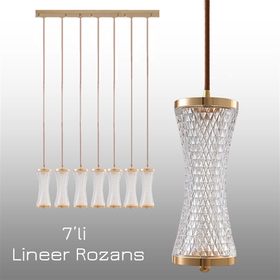 Monolux Crystalight 7'li Lineer Rozans Kristal Sarkıt Avize ML 83200-L7