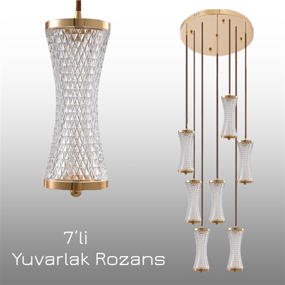Monolux Crystalight 7'li Yuvarlak Rozans Kristal Sarkıt Avize ML 83200-Y7