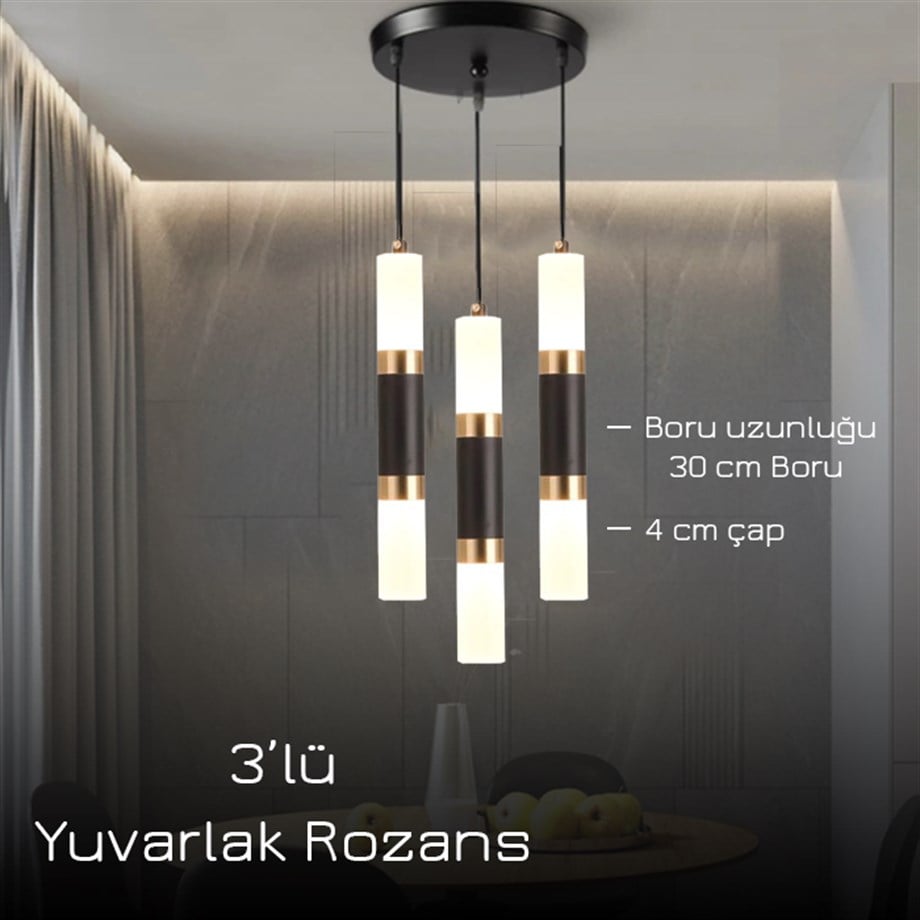 Monolux Pipelight 3'lü Yuvarlak Rozans Boru Sarkıt ML 83110-Y3