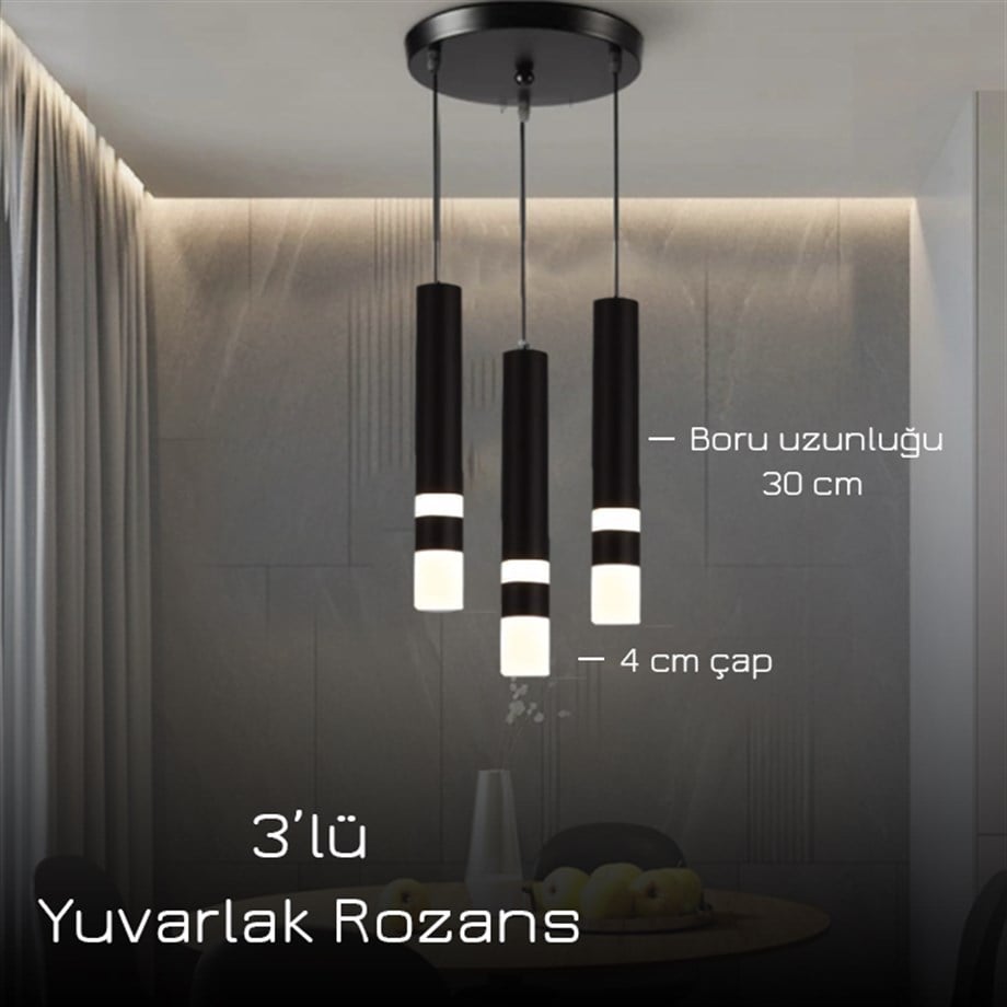Monolux Pipelight 3'lü Yuvarlak Rozans Boru Sarkıt ML 83110-A-Y3