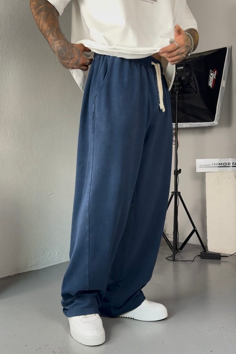 Acid Washed Blue Baggy Eşofman