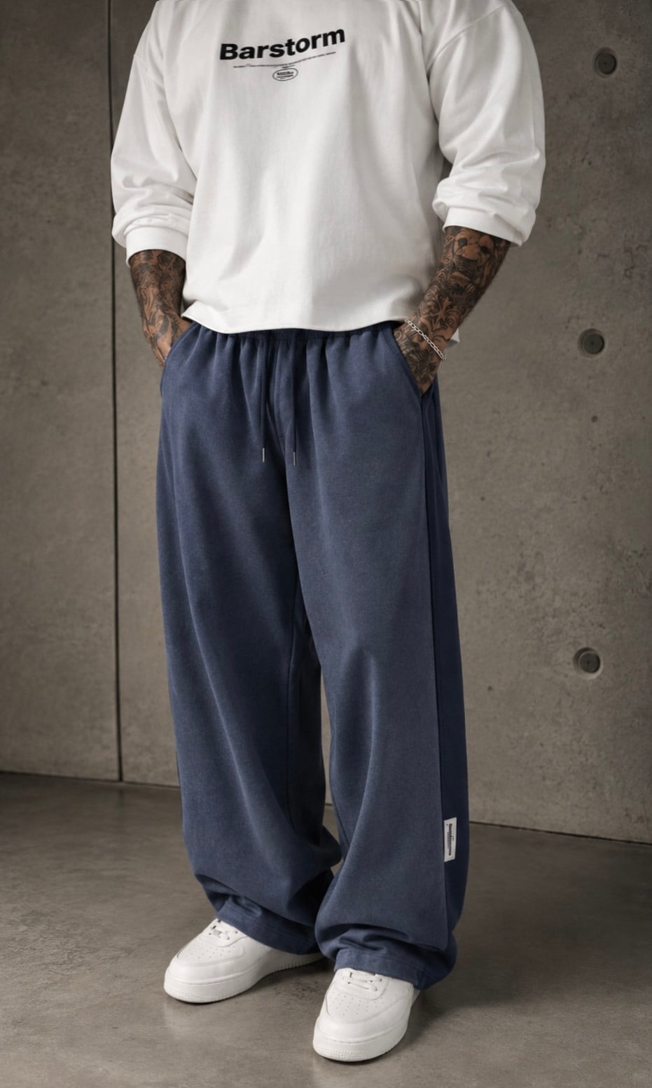 Acid Washed Blue Baggy Eşofman