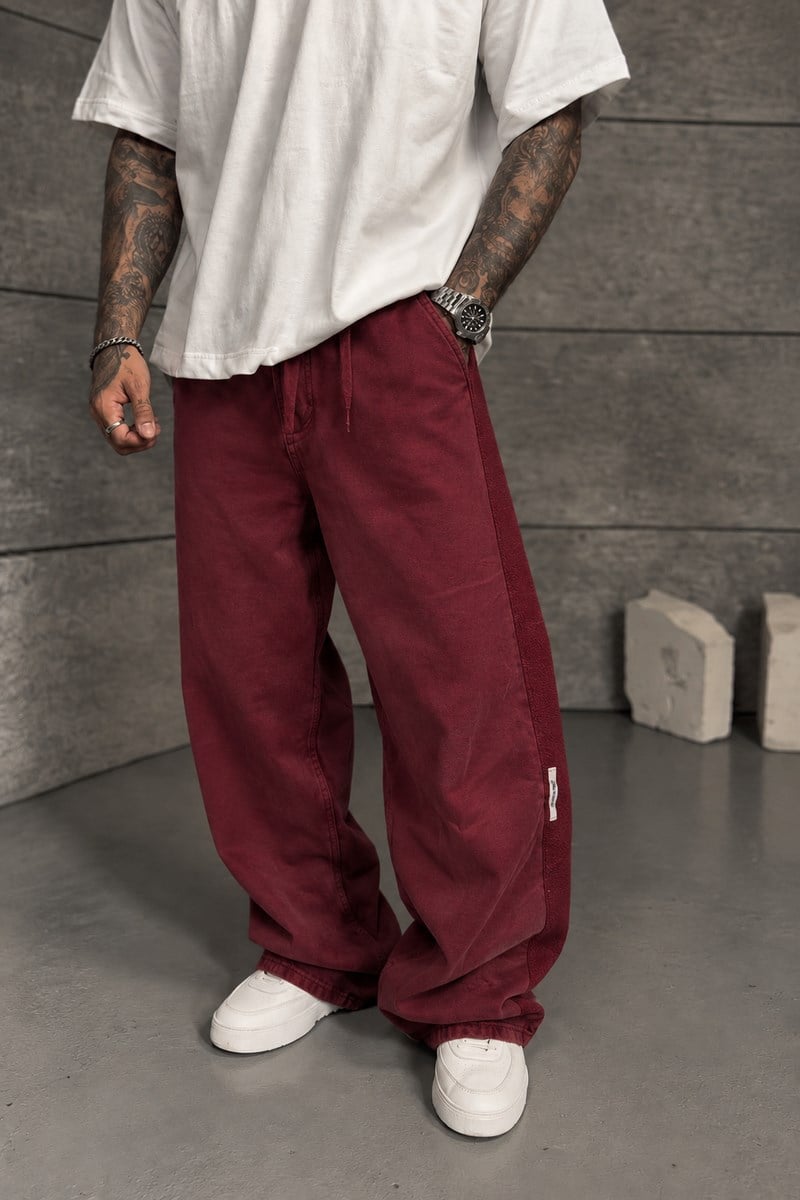 Acid Washed Bordo Baggy Eşofman