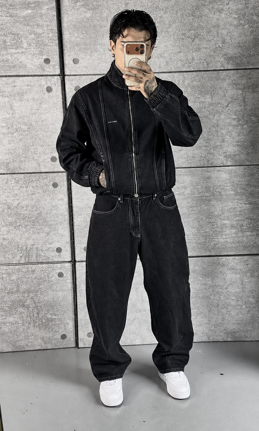 Antrasit Zip Denim Takım
