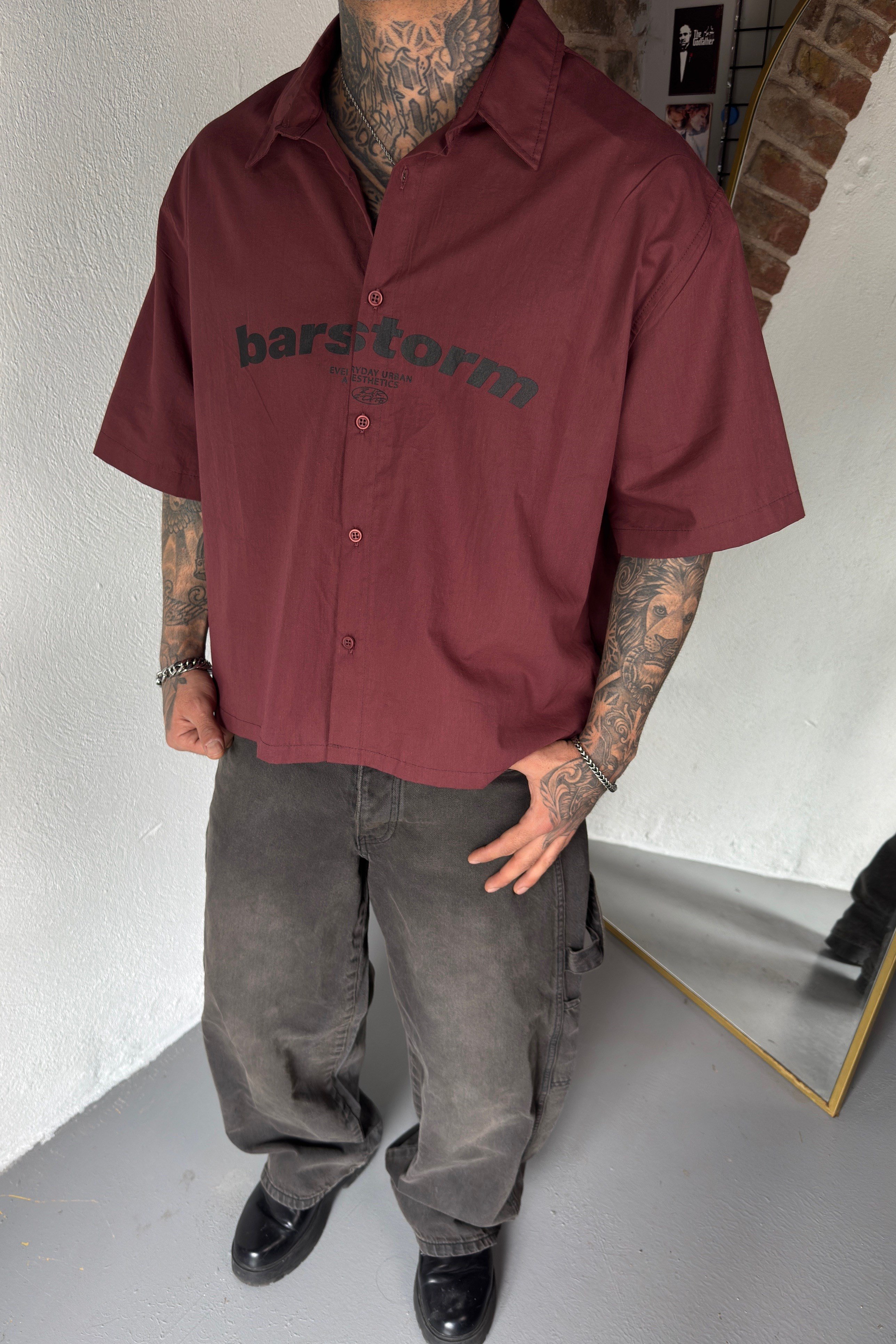 Barstorm Bordo Oversize Gömlek
