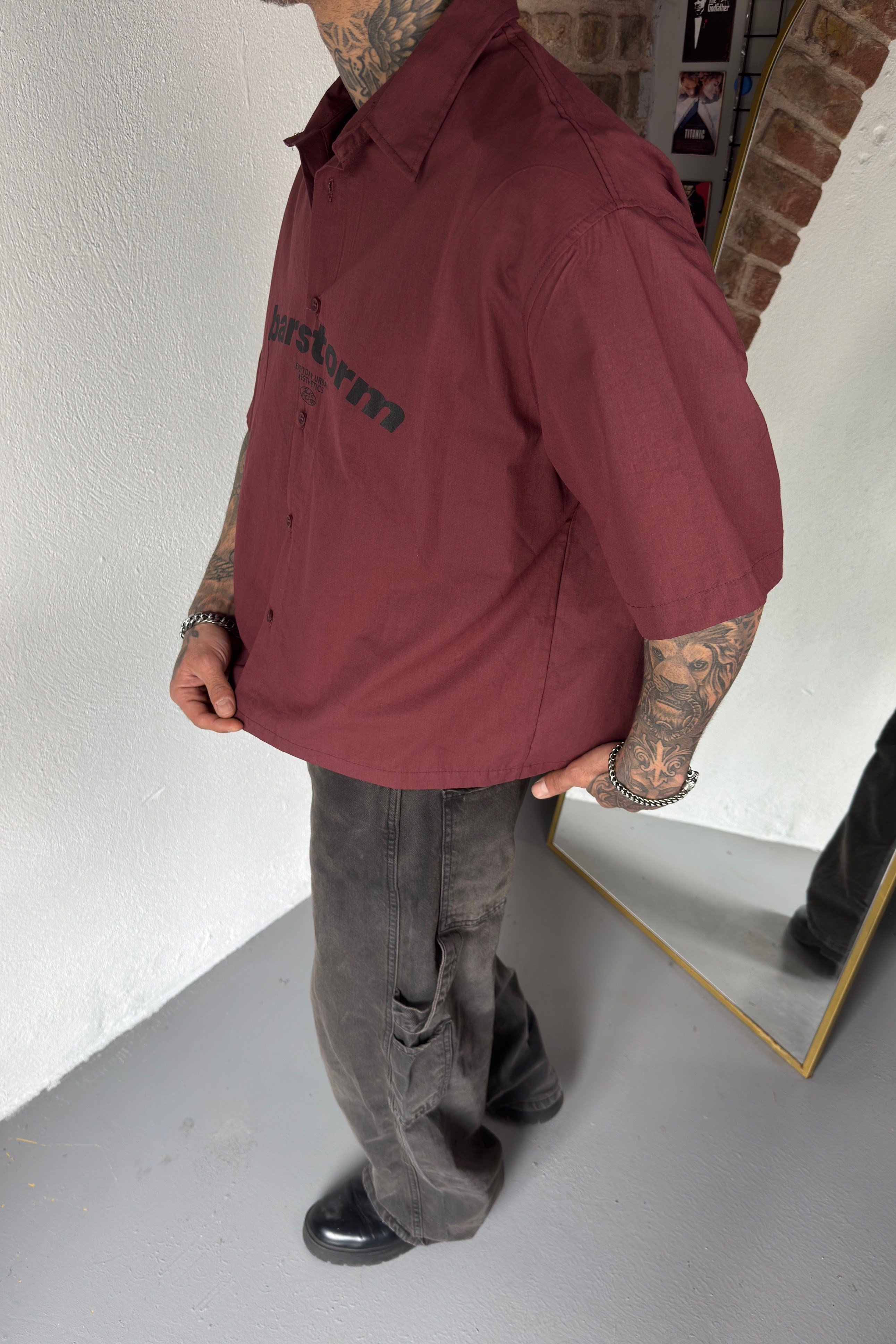 Barstorm Bordo Oversize Gömlek