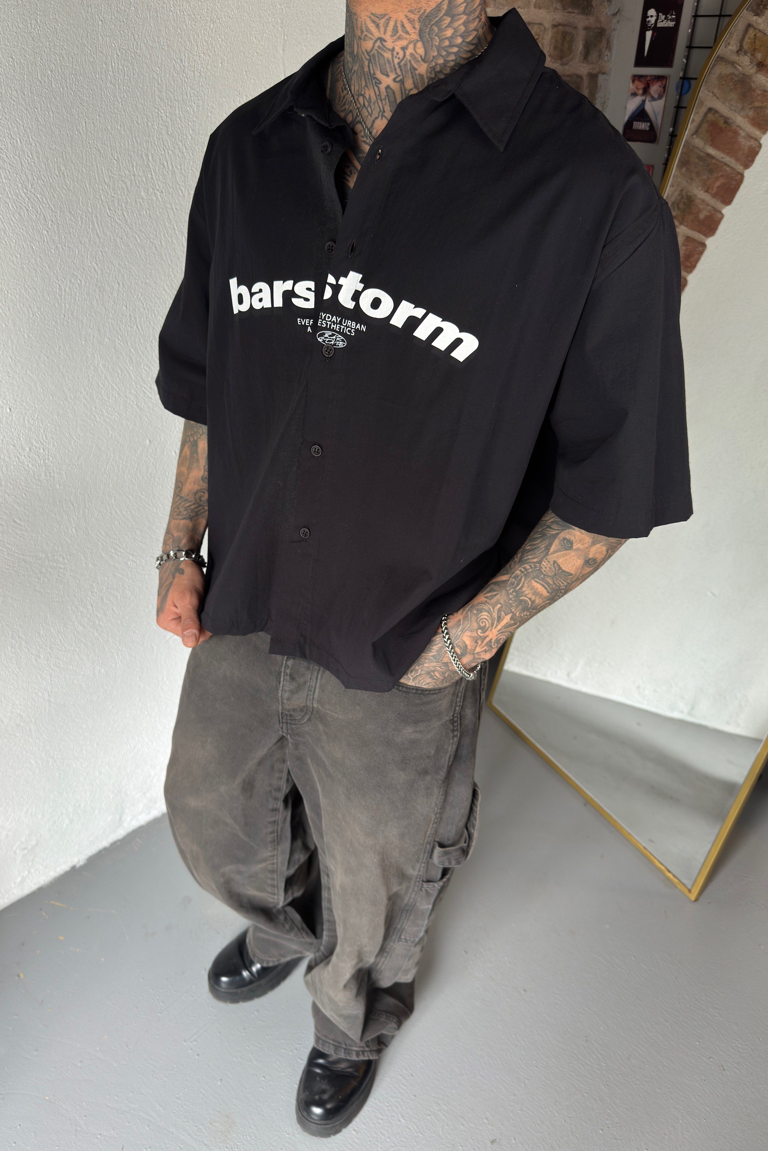 Barstorm Siyah Oversize Gömlek
