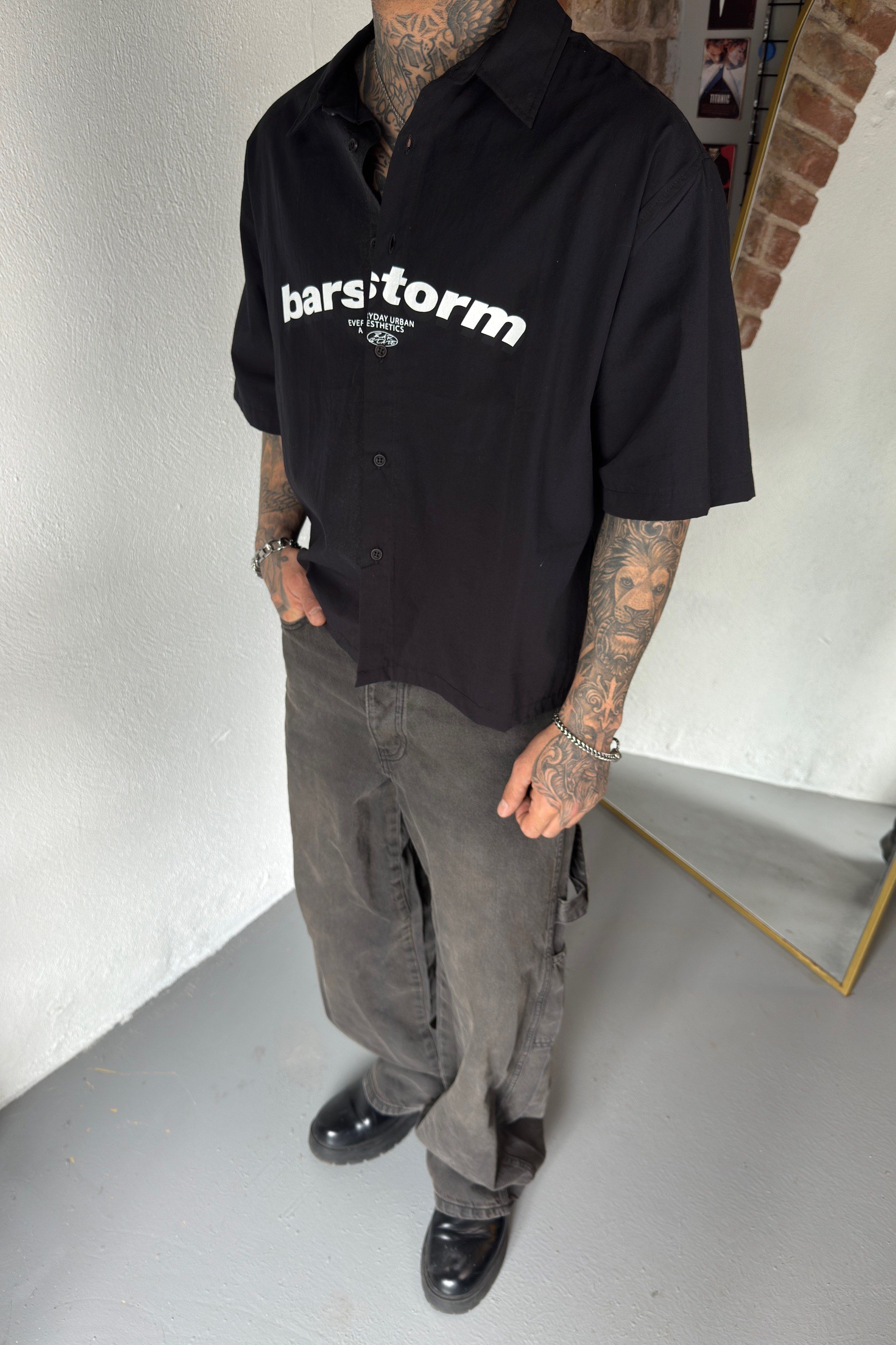 Barstorm Siyah Oversize Gömlek