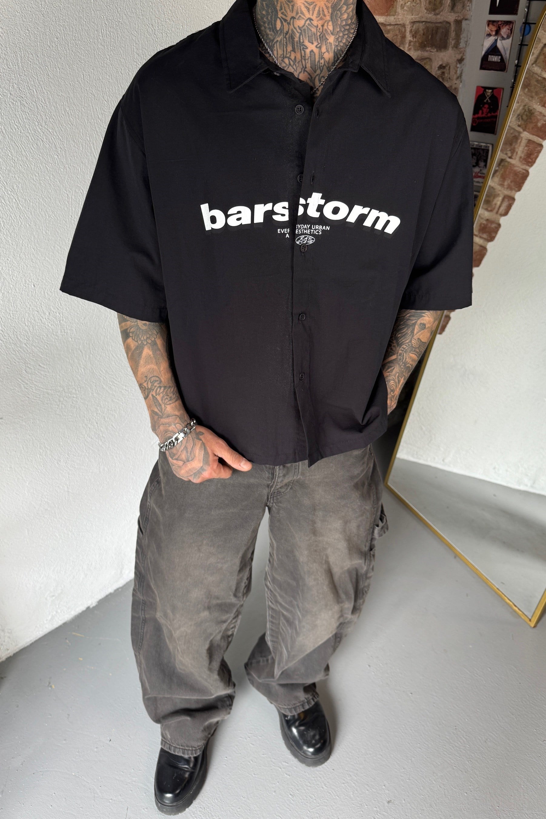 Barstorm Siyah Oversize Gömlek
