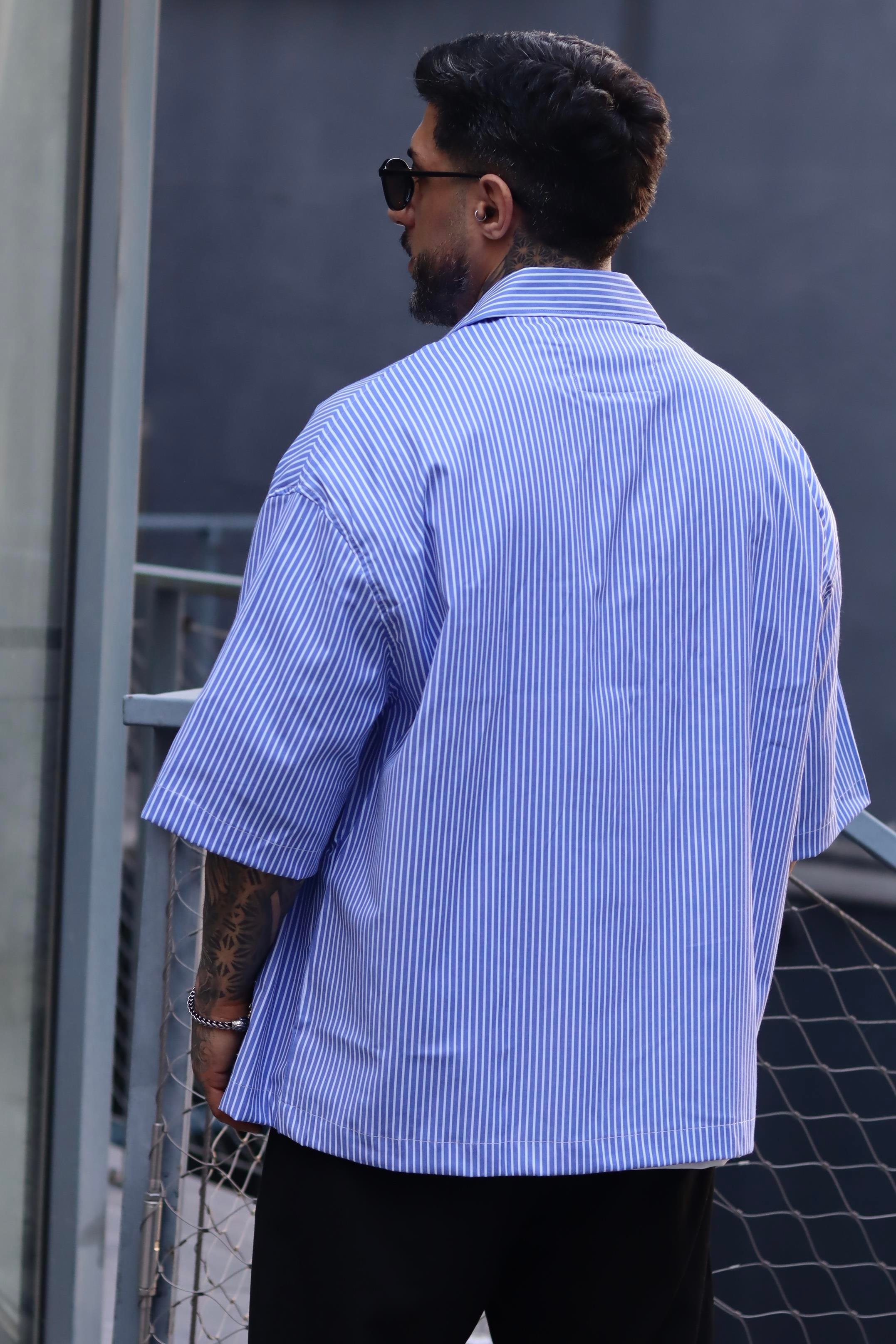 Basic mavi çizgili oversize gömlek
