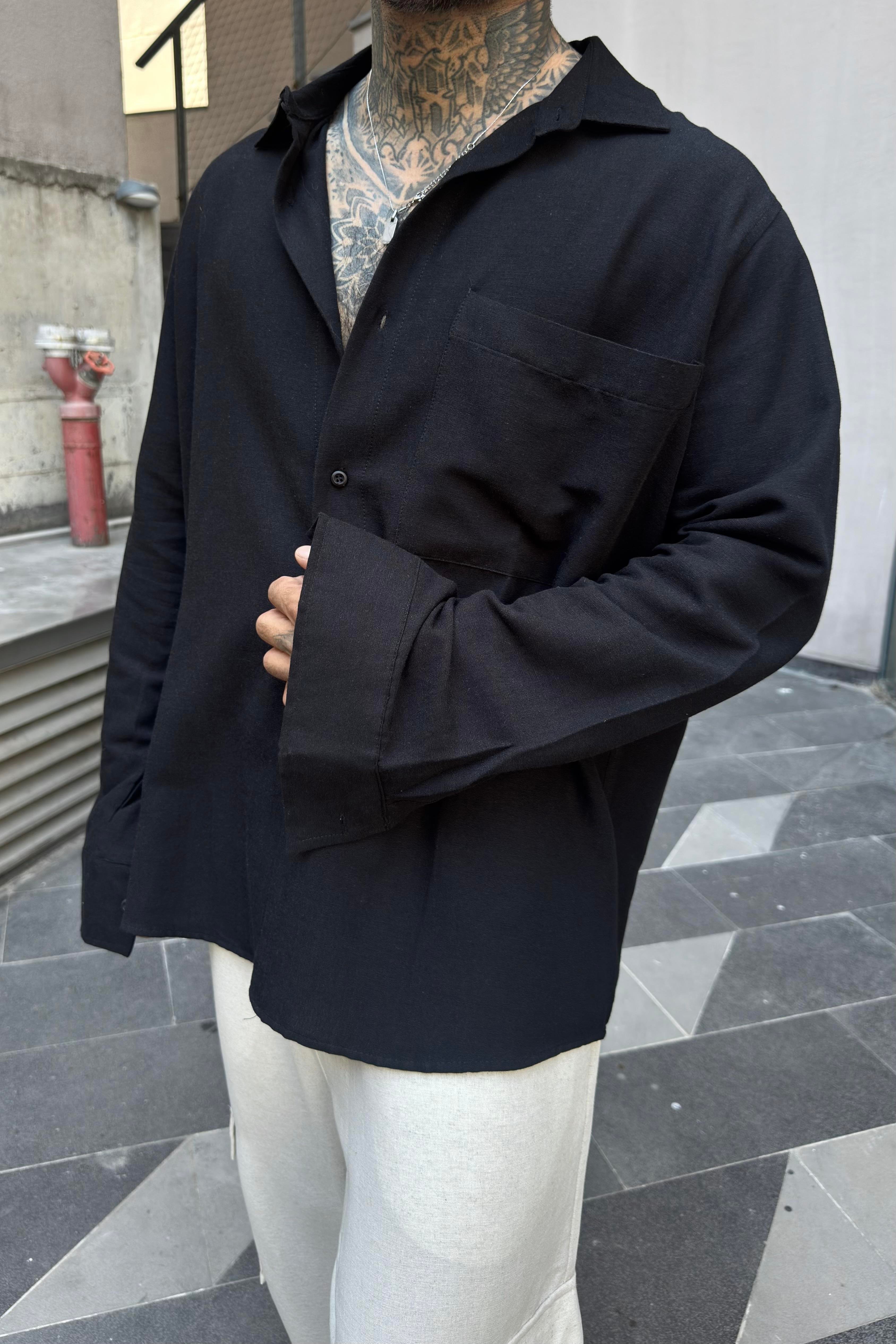 Basic Oversize Cepli Keten Gömlek