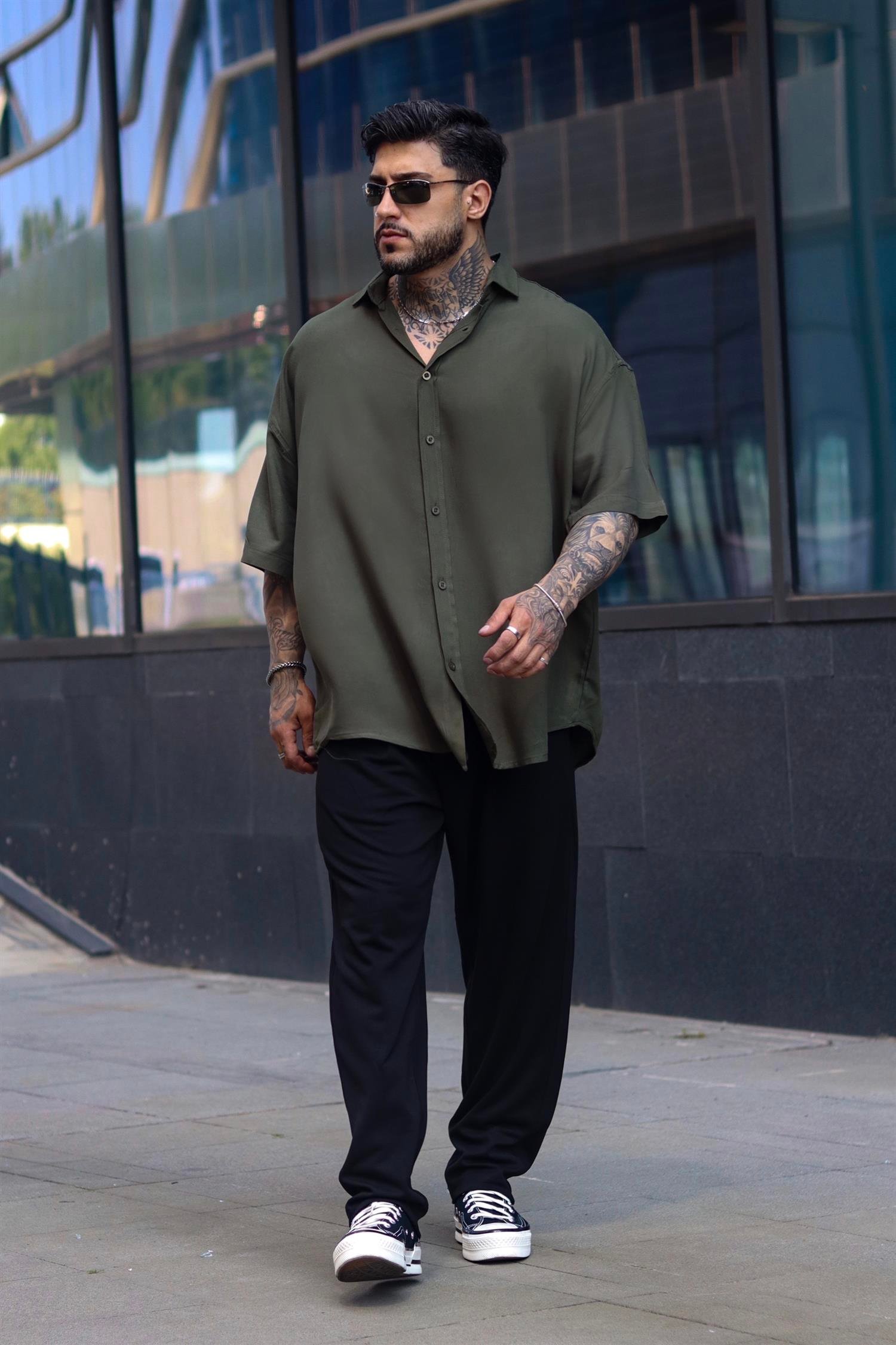 Basic oversize haki gömlek
