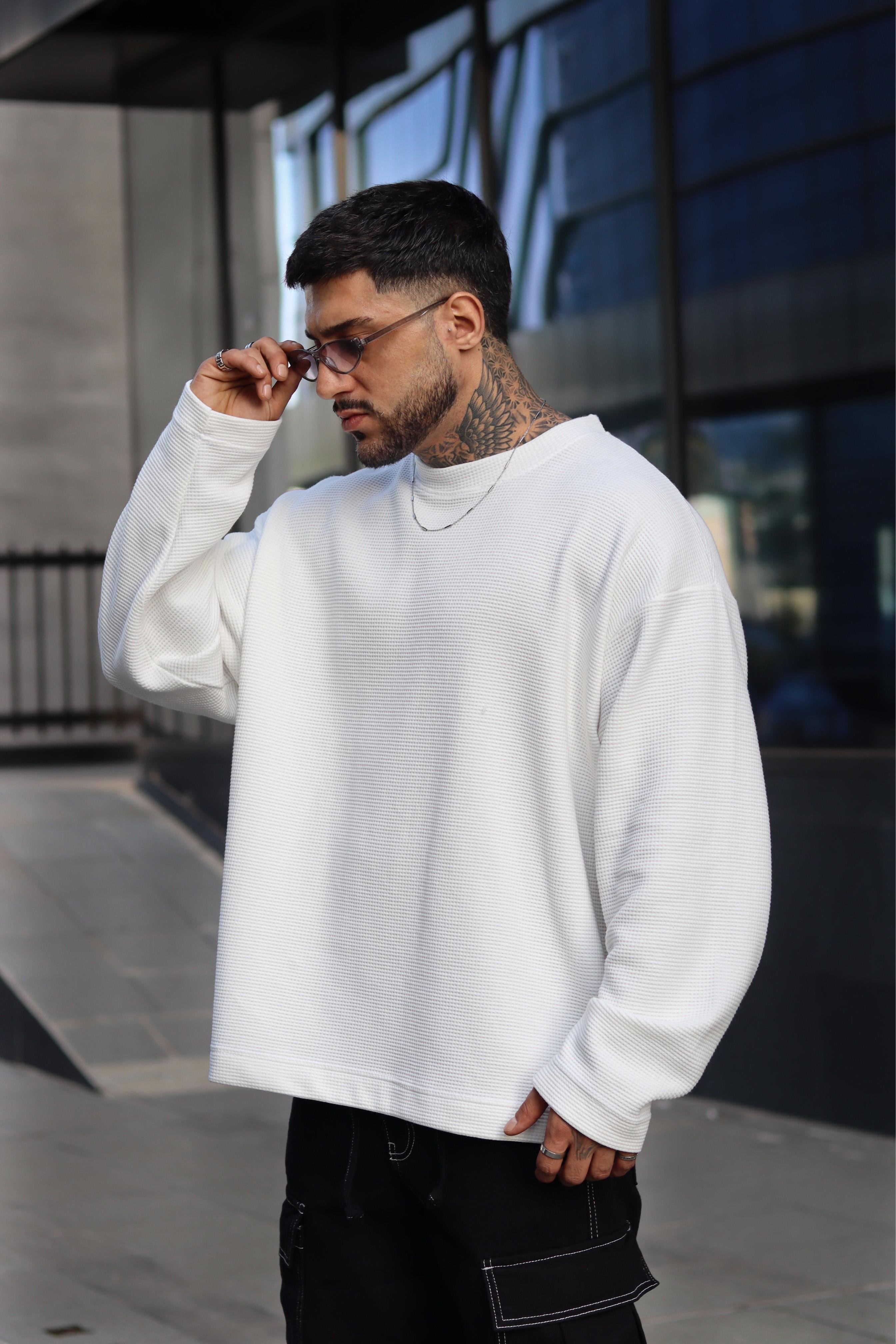 Basic oversize örme sweatshirt
