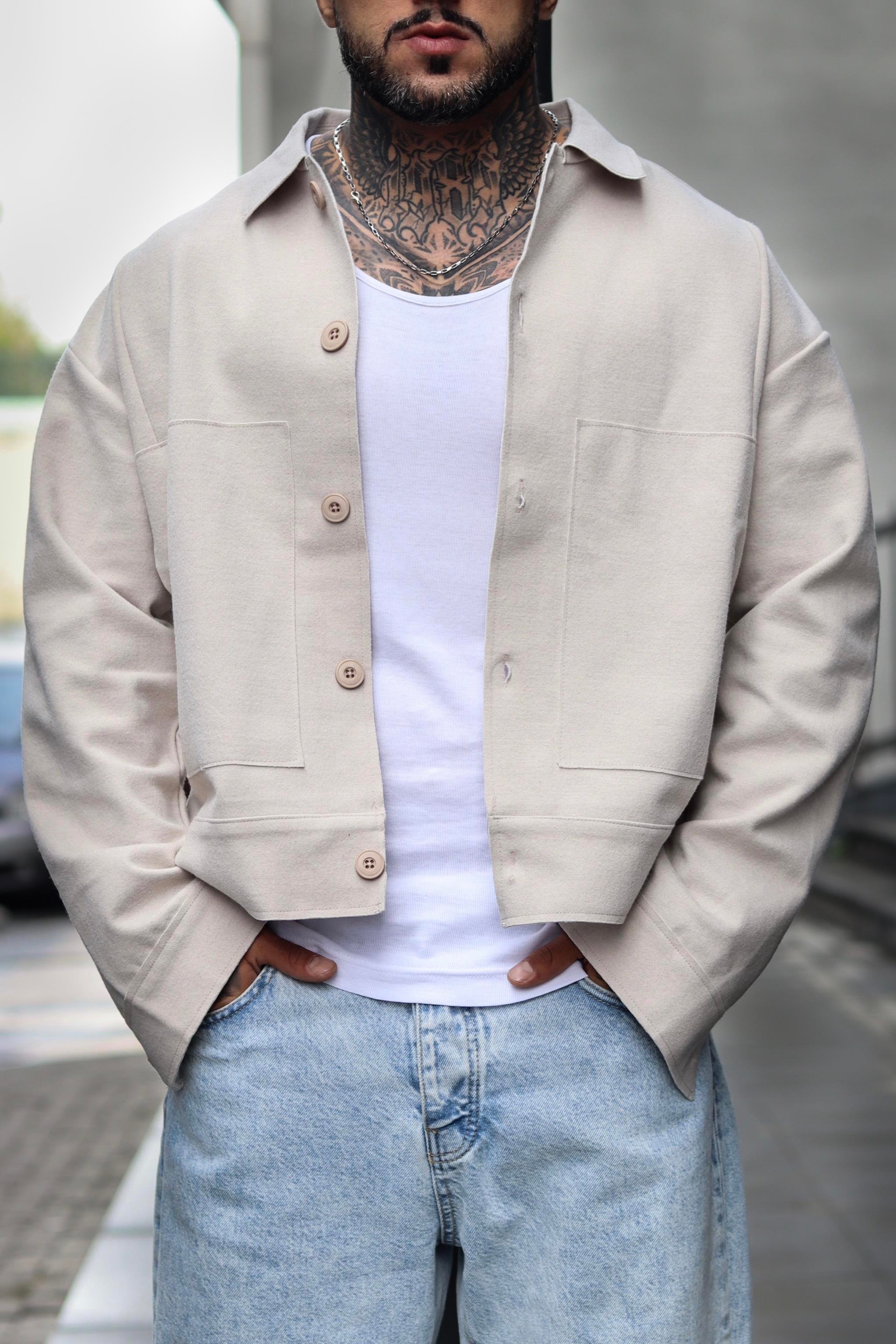 Beige oversize crop ceket