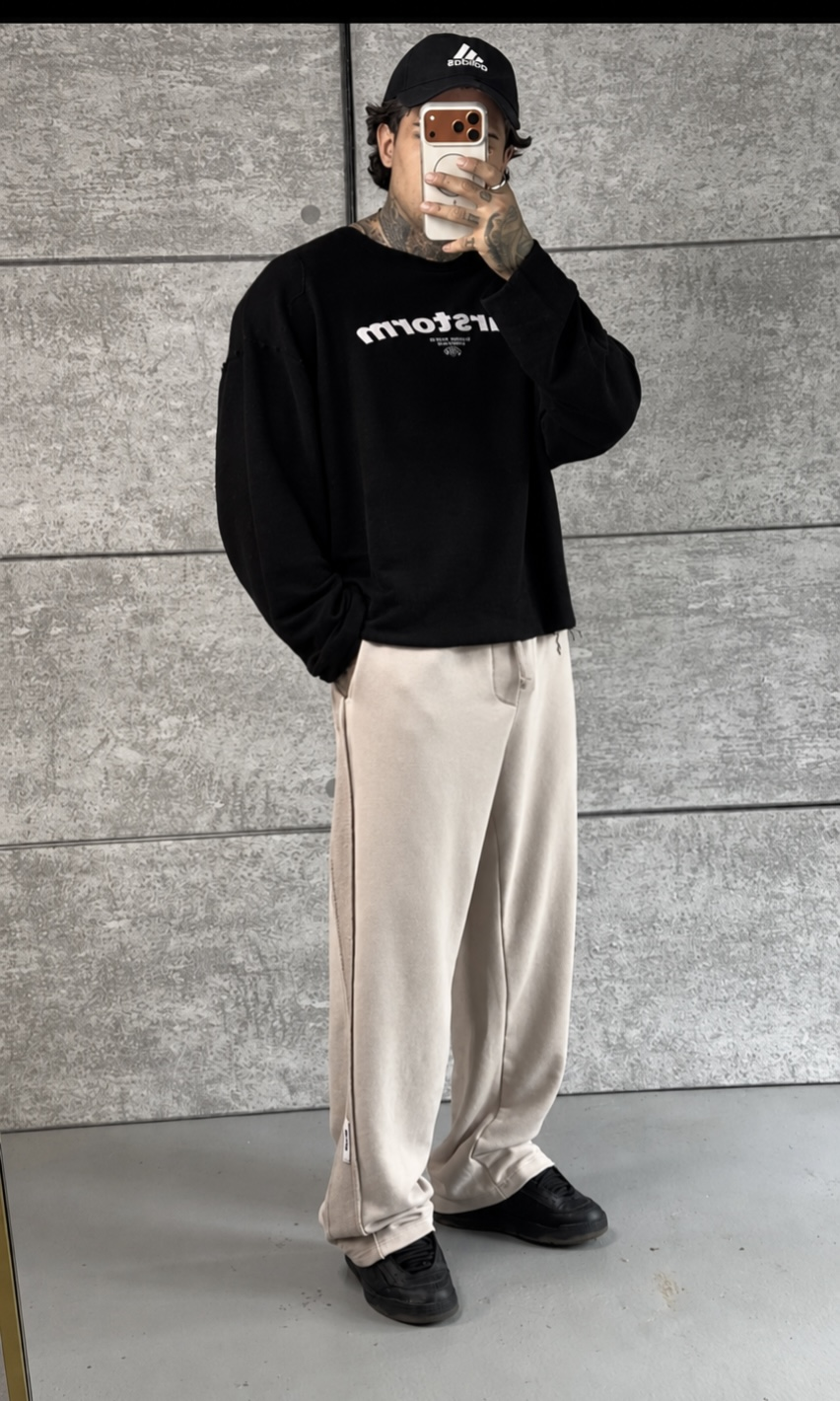 Beige Washed Baggy Eşofman