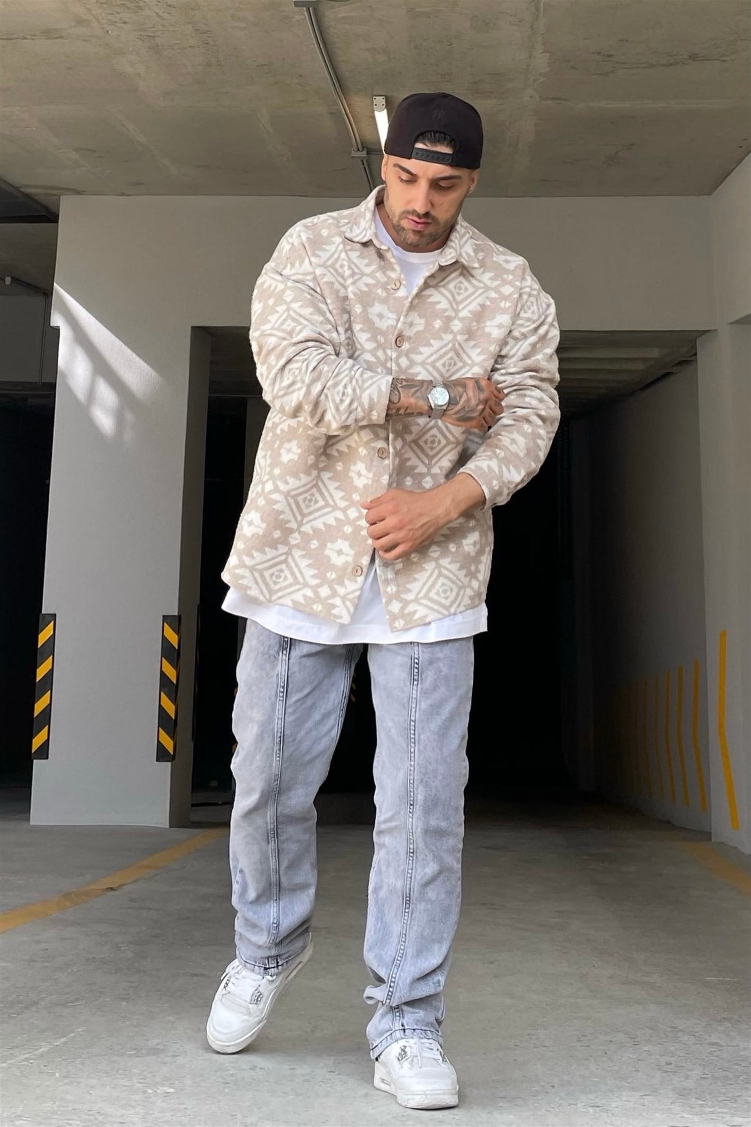 Bej oversize kaşe gömlek
