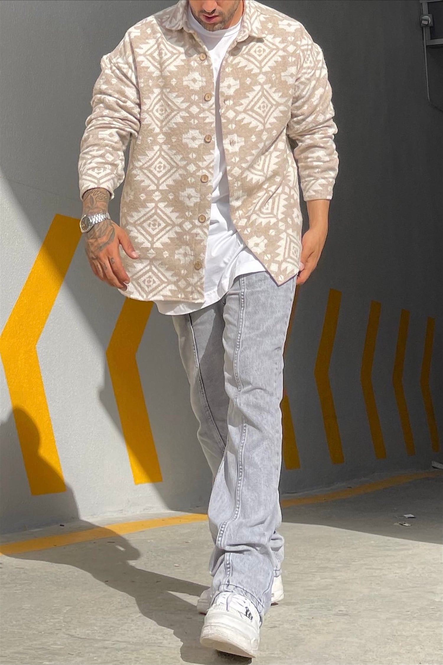 Bej oversize kaşe gömlek