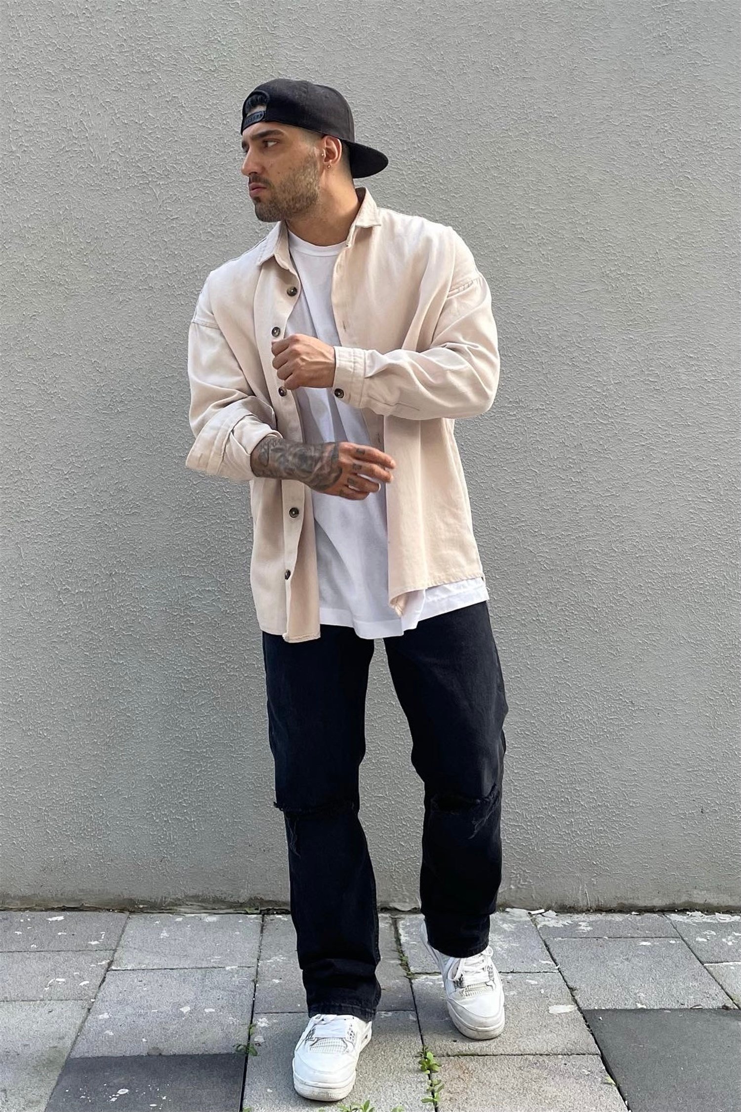 Bej oversize kot gömlek