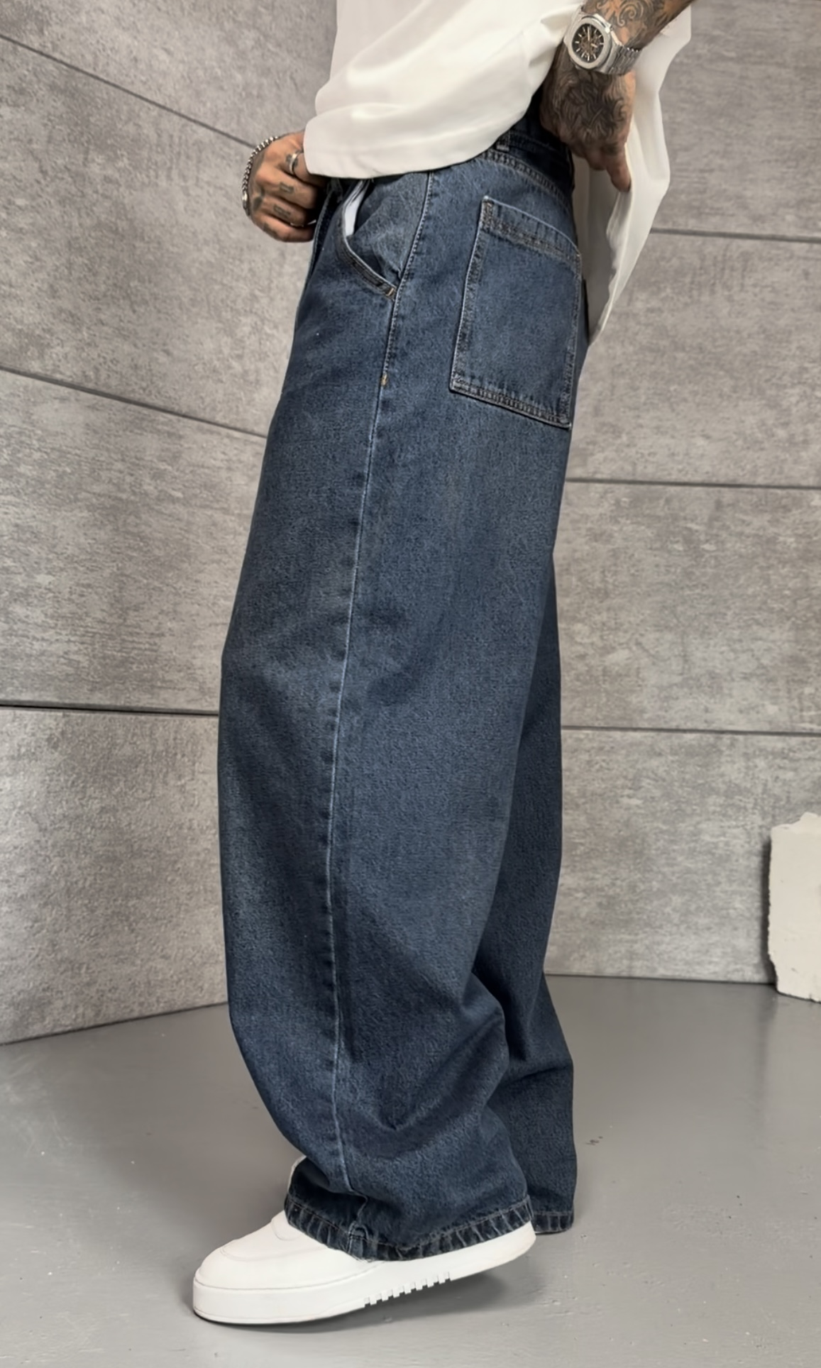 Blue Washed Baggy Pantolon