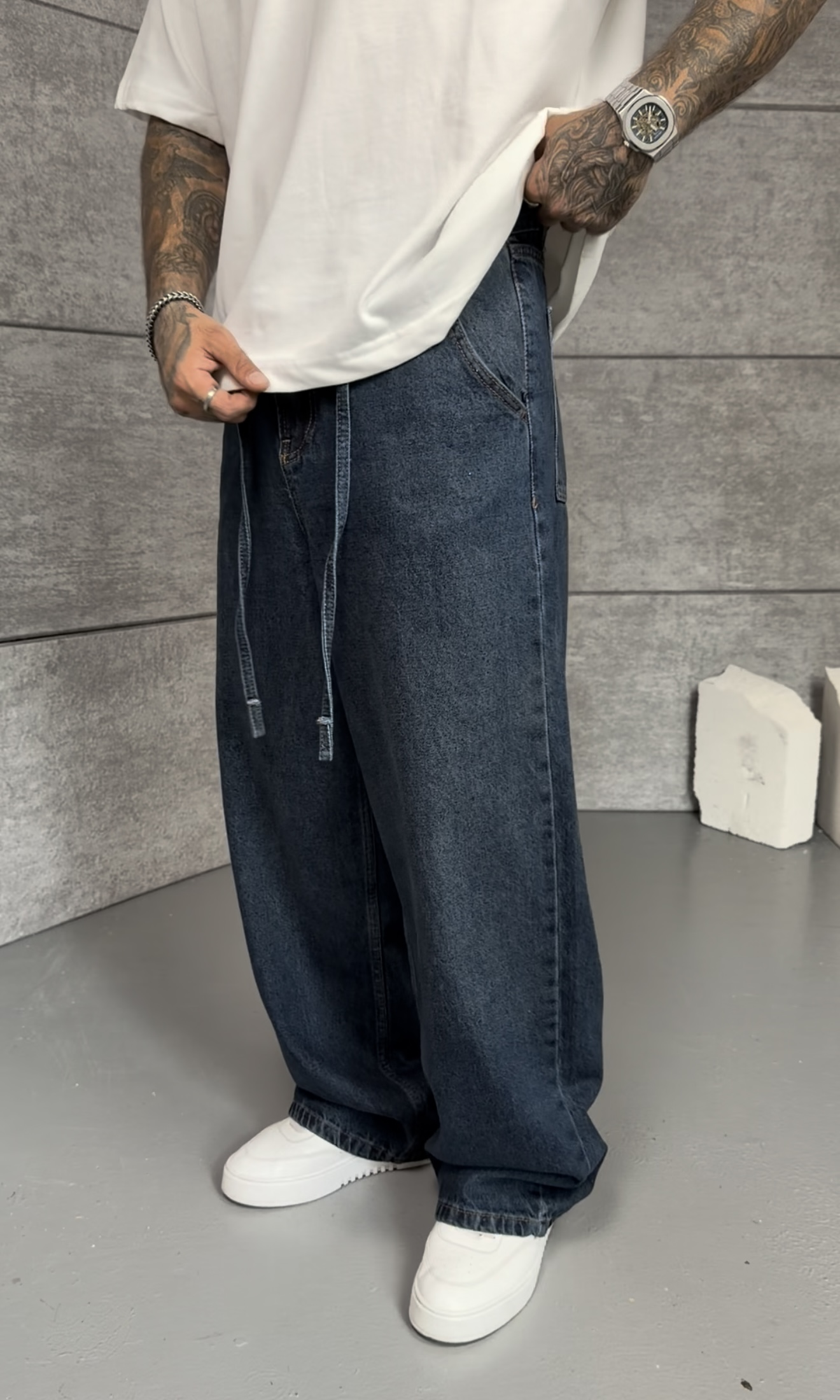 Blue Washed Baggy Pantolon