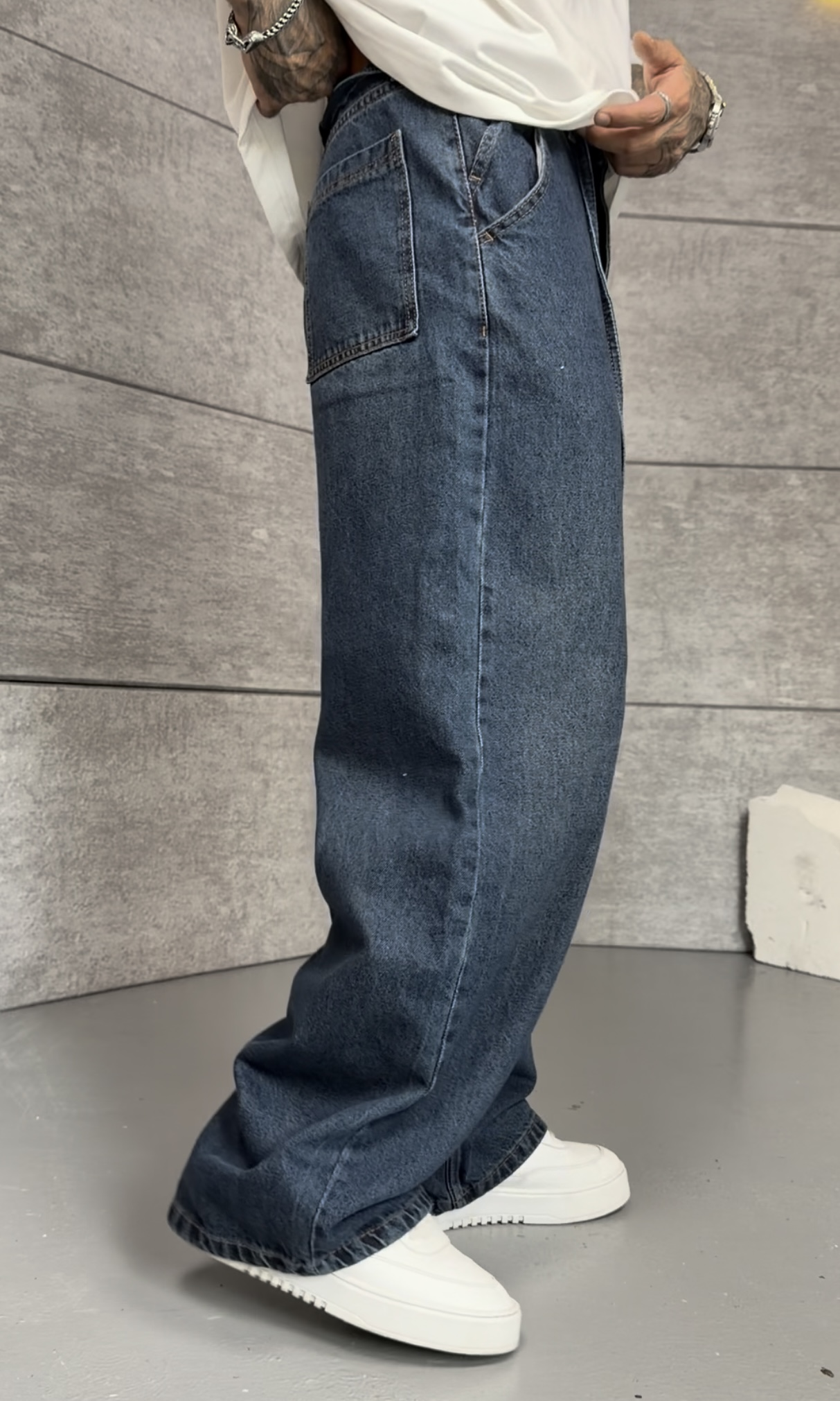 Blue Washed Baggy Pantolon