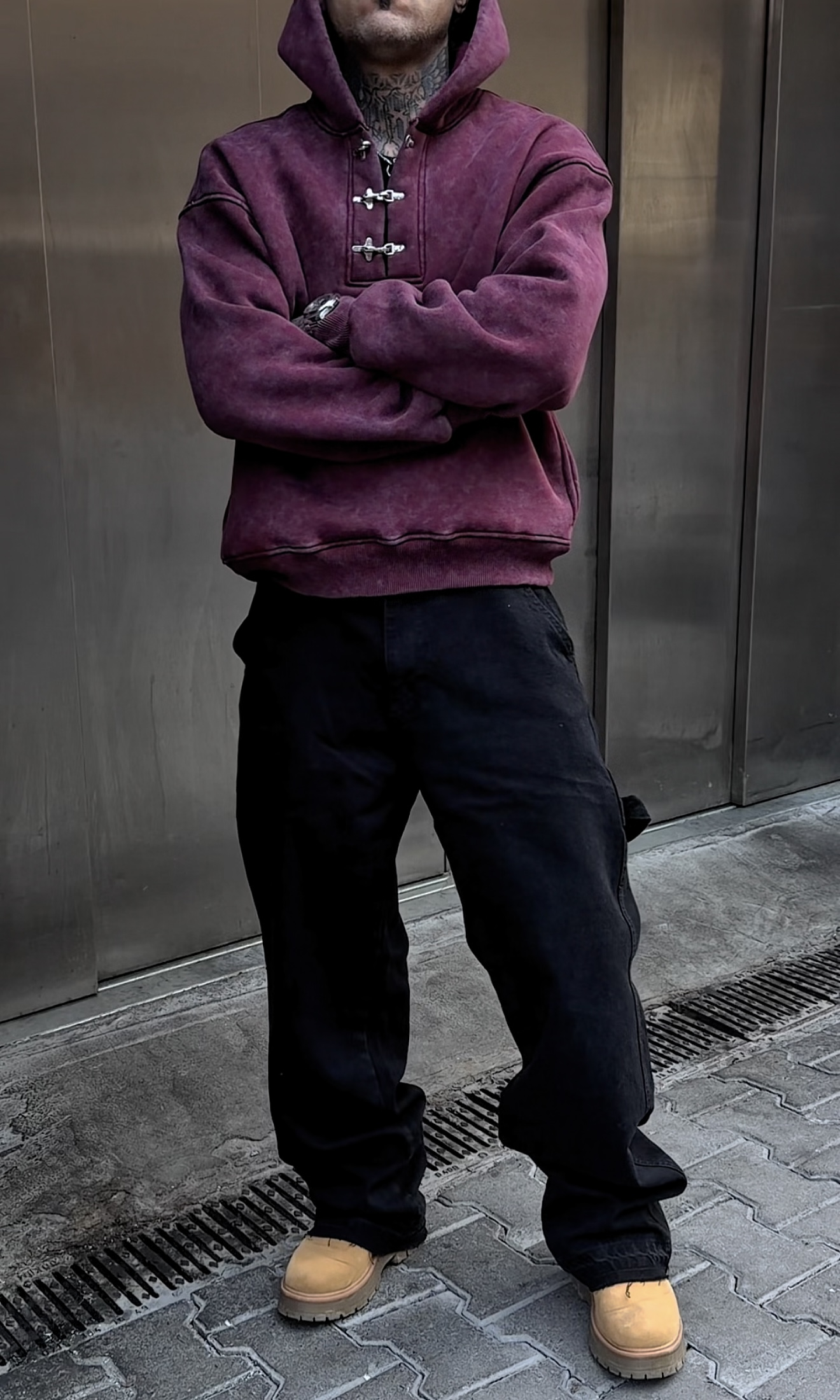 Bordo Kancalı Oversize Hoodie